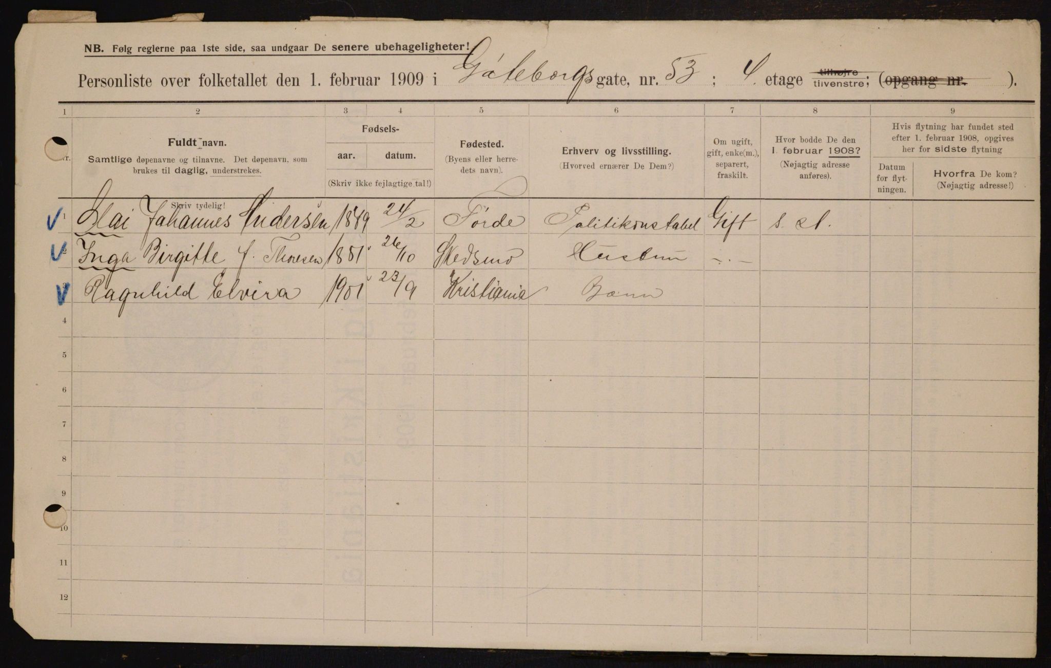 OBA, Municipal Census 1909 for Kristiania, 1909, p. 30292