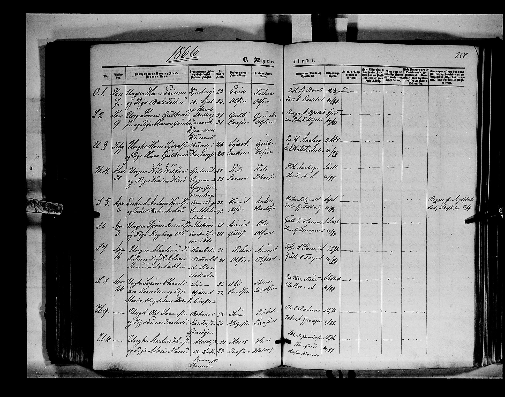 Sør-Odal prestekontor, SAH/PREST-030/H/Ha/Haa/L0003: Parish register (official) no. 3, 1864-1870, p. 250