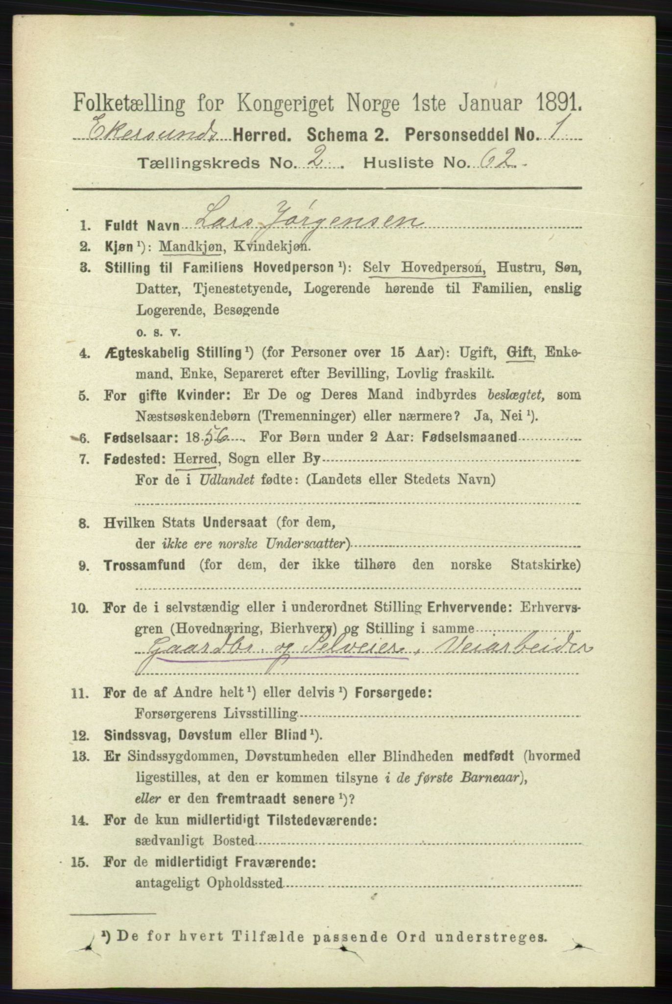 RA, 1891 census for 1116 Eigersund herred, 1891, p. 801