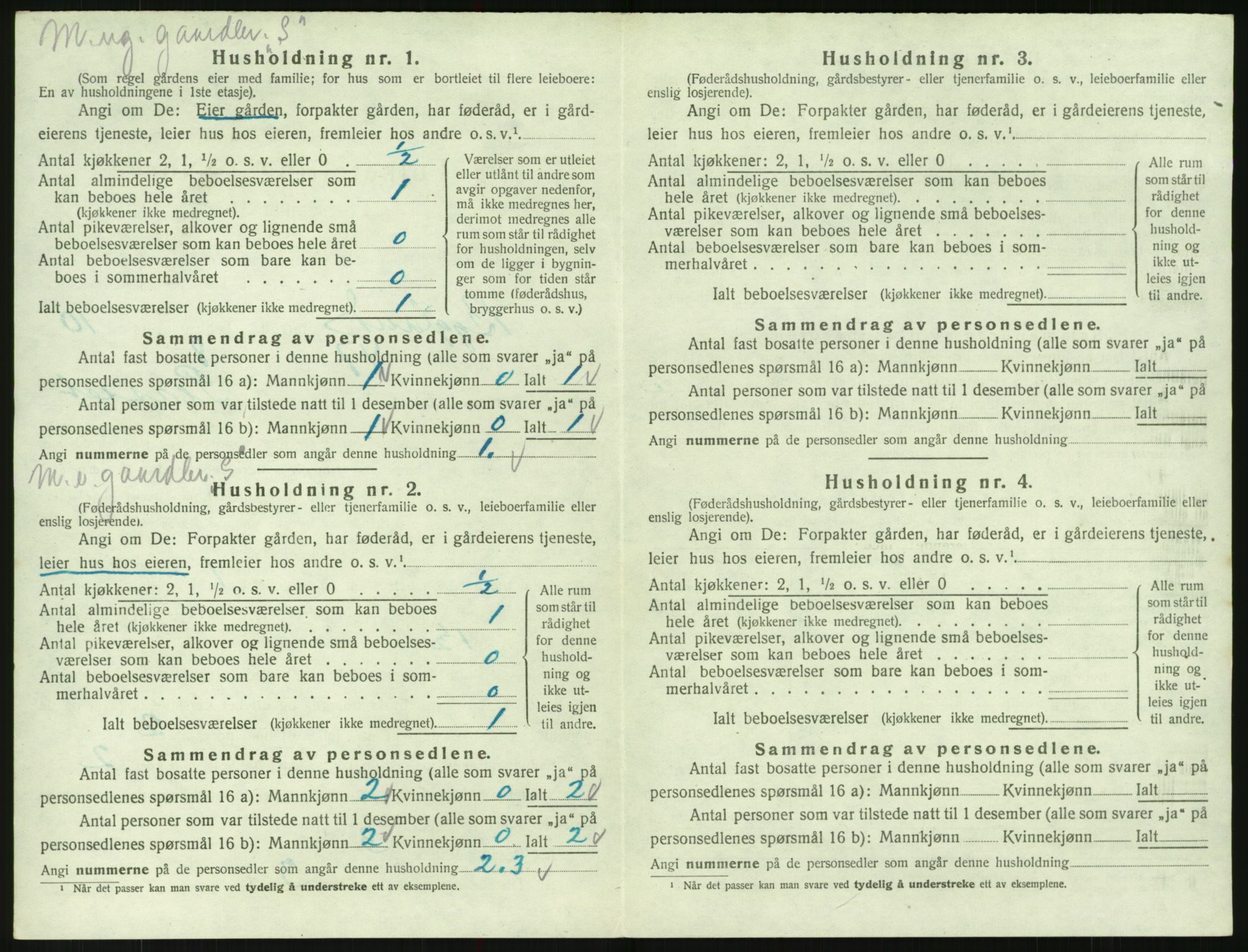 SAK, 1920 census for Bygland, 1920, p. 646