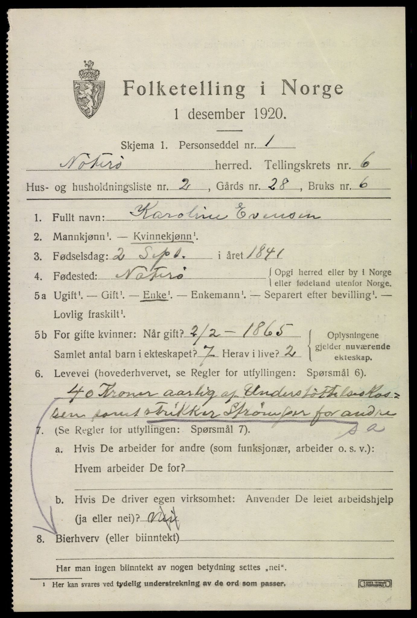 SAKO, 1920 census for Nøtterøy, 1920, p. 8451