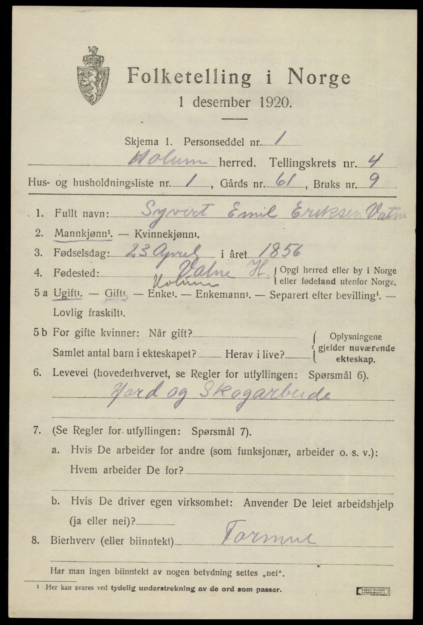 SAK, 1920 census for Holum, 1920, p. 1941