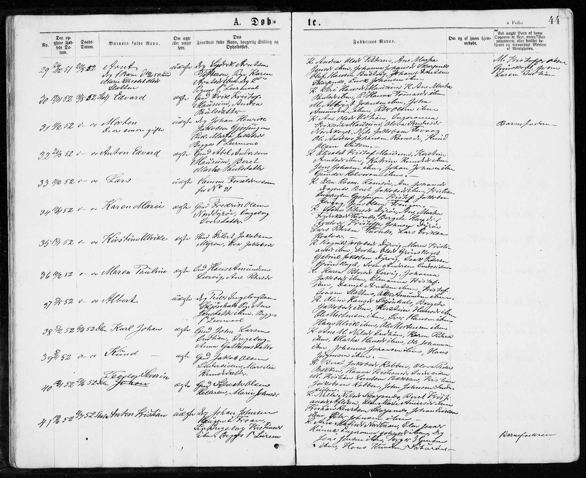 Ministerialprotokoller, klokkerbøker og fødselsregistre - Sør-Trøndelag, SAT/A-1456/640/L0576: Parish register (official) no. 640A01, 1846-1876, p. 44