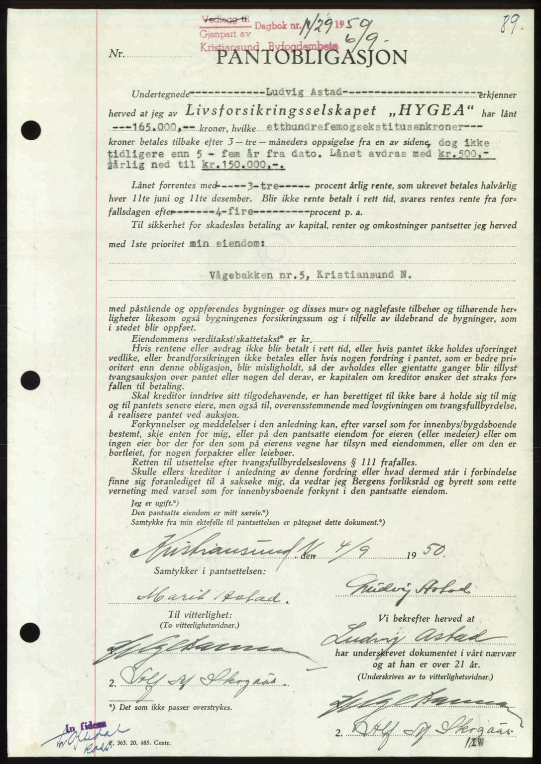 Kristiansund byfogd, AV/SAT-A-4587/A/27: Mortgage book no. 50, 1950-1950, Diary no: : 1429/1950