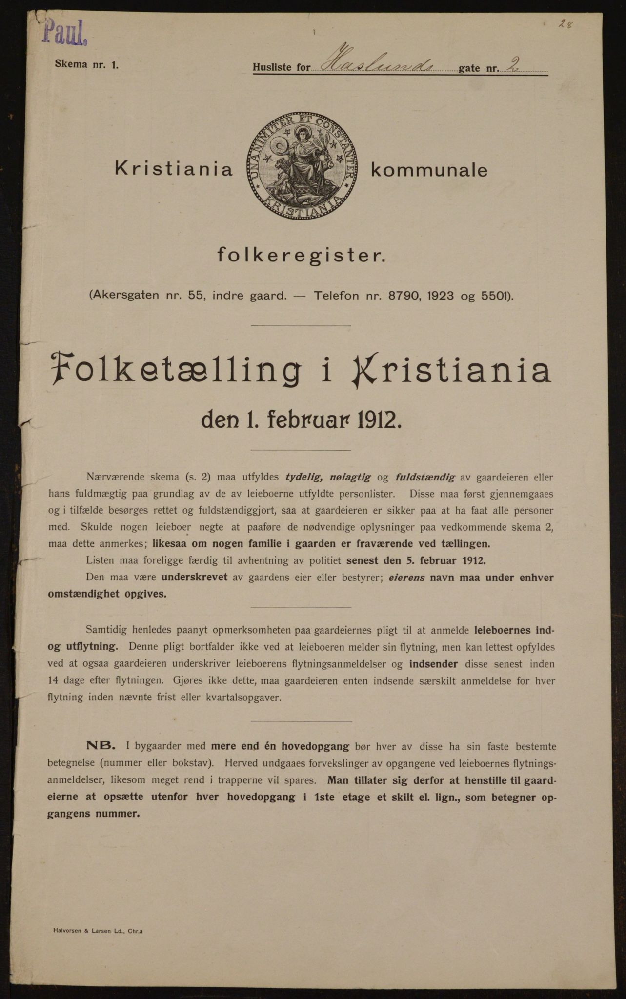 OBA, Municipal Census 1912 for Kristiania, 1912, p. 35249