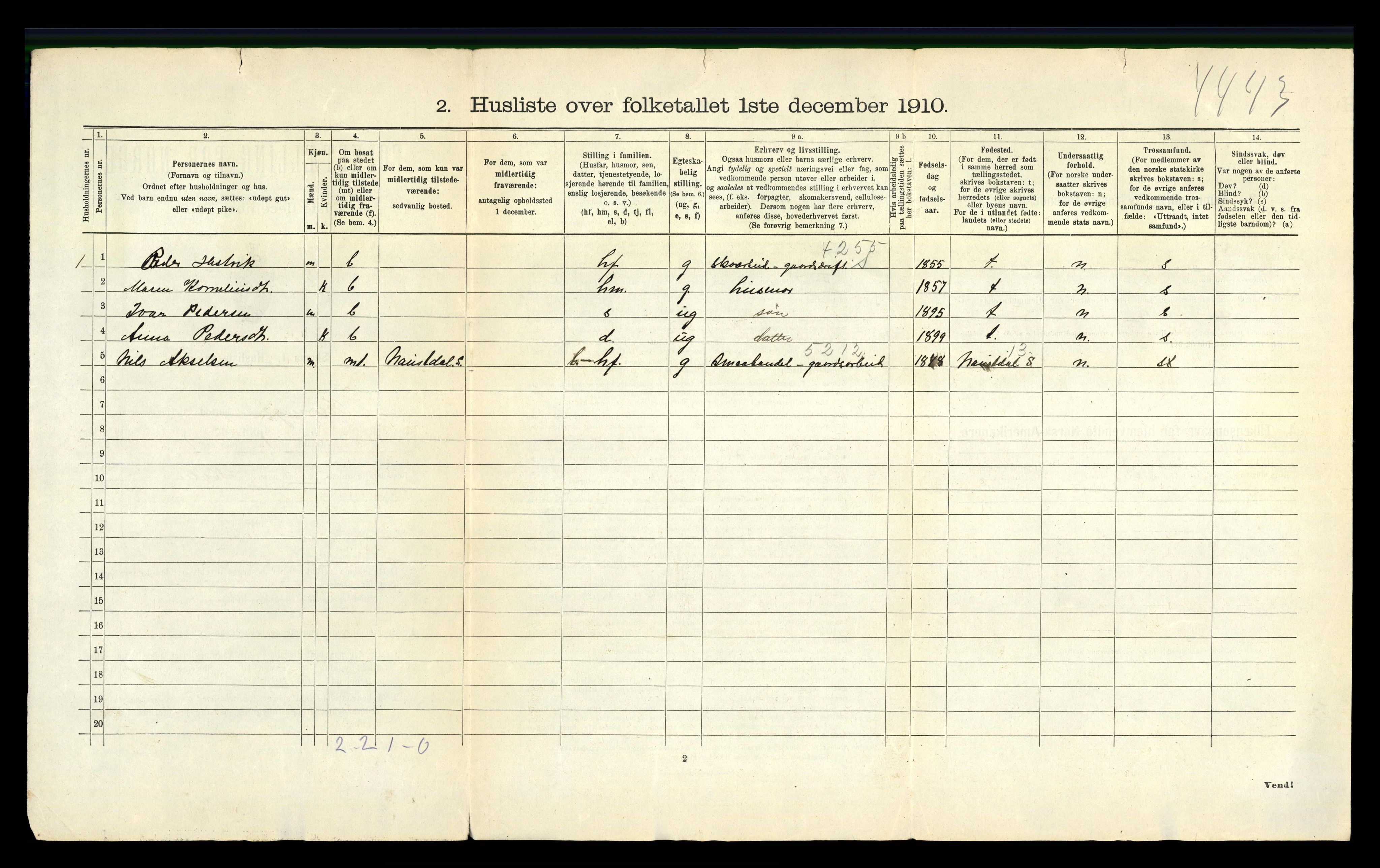 RA, 1910 census for Vevring, 1910, p. 26