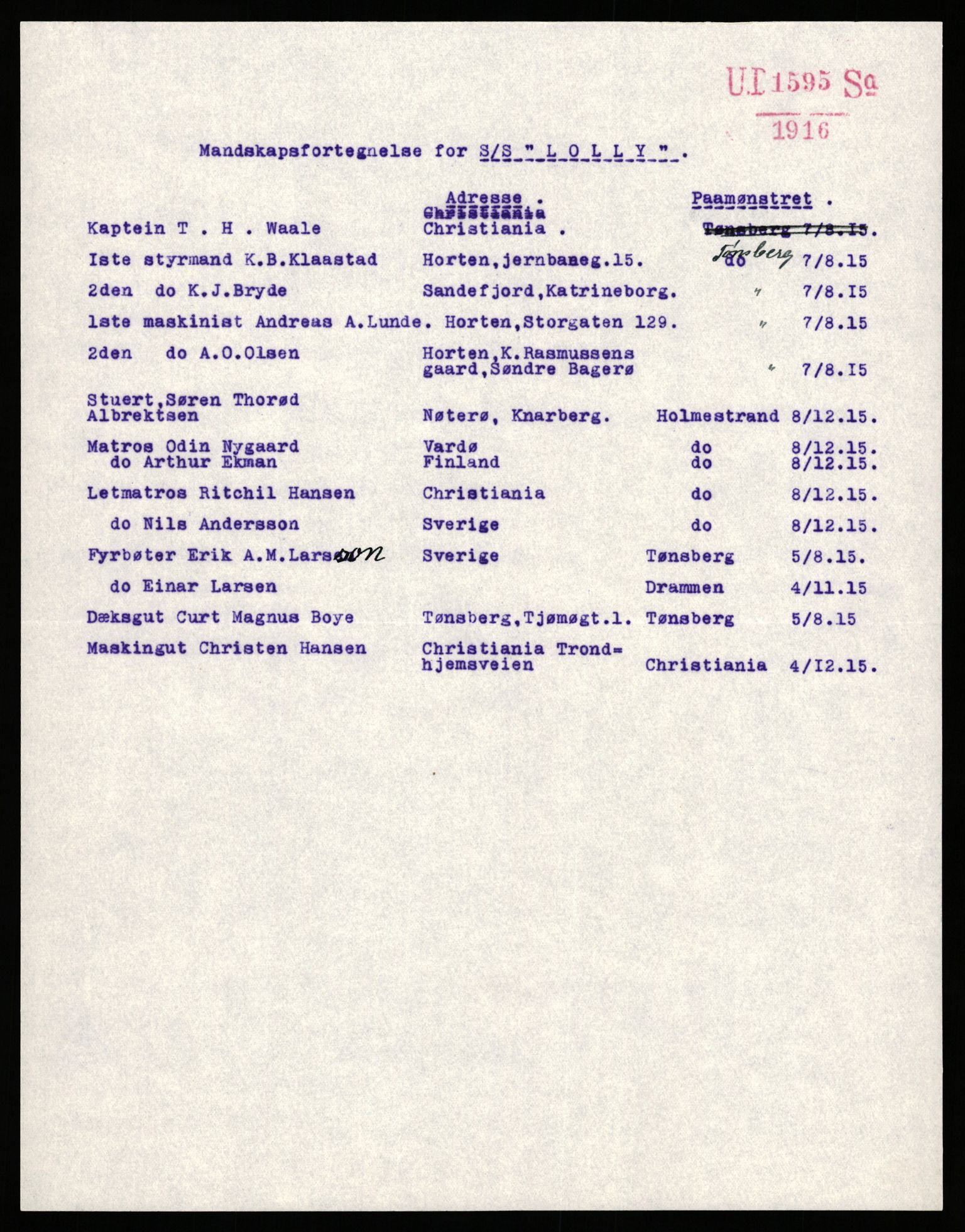 Handelsdepartementet, Sjøfartsavdelingen, 1. sjømannskontor, AV/RA-S-1405/D/Dm/L0010: Forliste skip Lar - Min, 1906-1920, p. 416