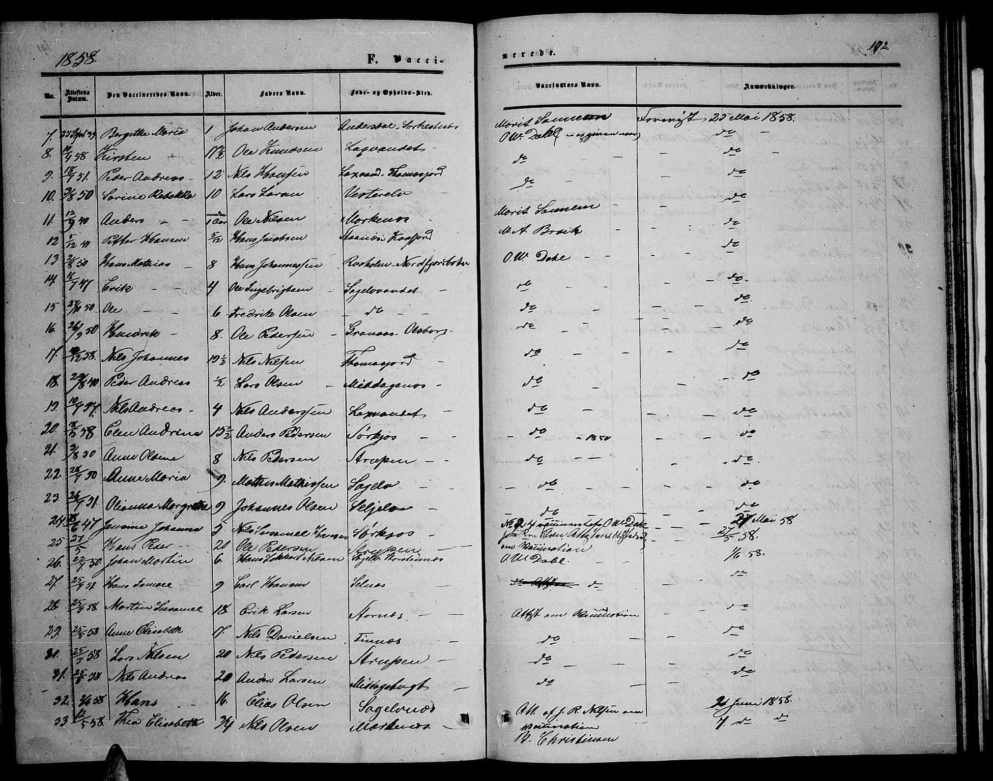 Balsfjord sokneprestembete, SATØ/S-1303/G/Ga/L0005klokker: Parish register (copy) no. 5, 1856-1862, p. 192
