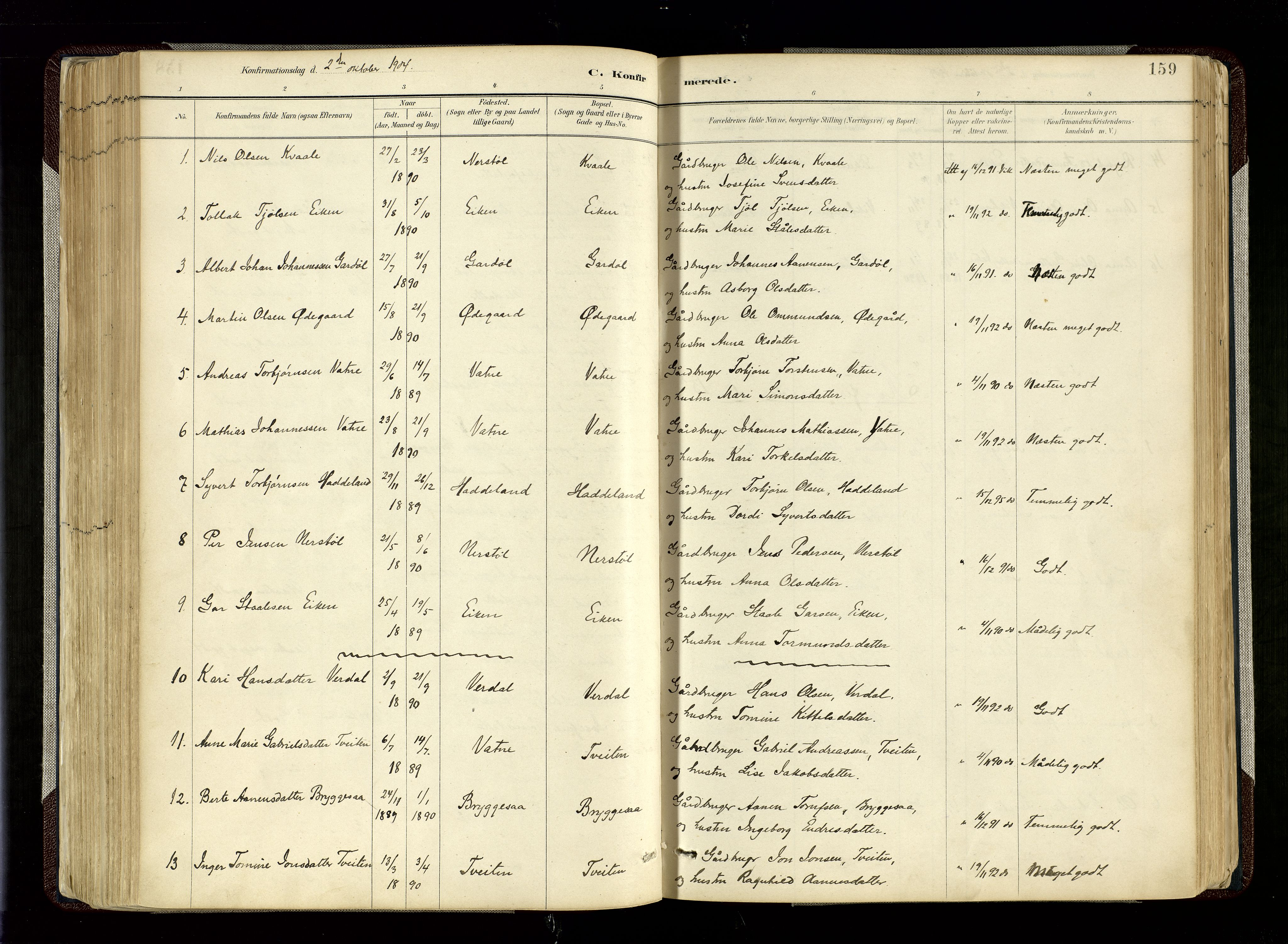 Hægebostad sokneprestkontor, SAK/1111-0024/F/Fa/Fab/L0004: Parish register (official) no. A 4, 1887-1929, p. 159