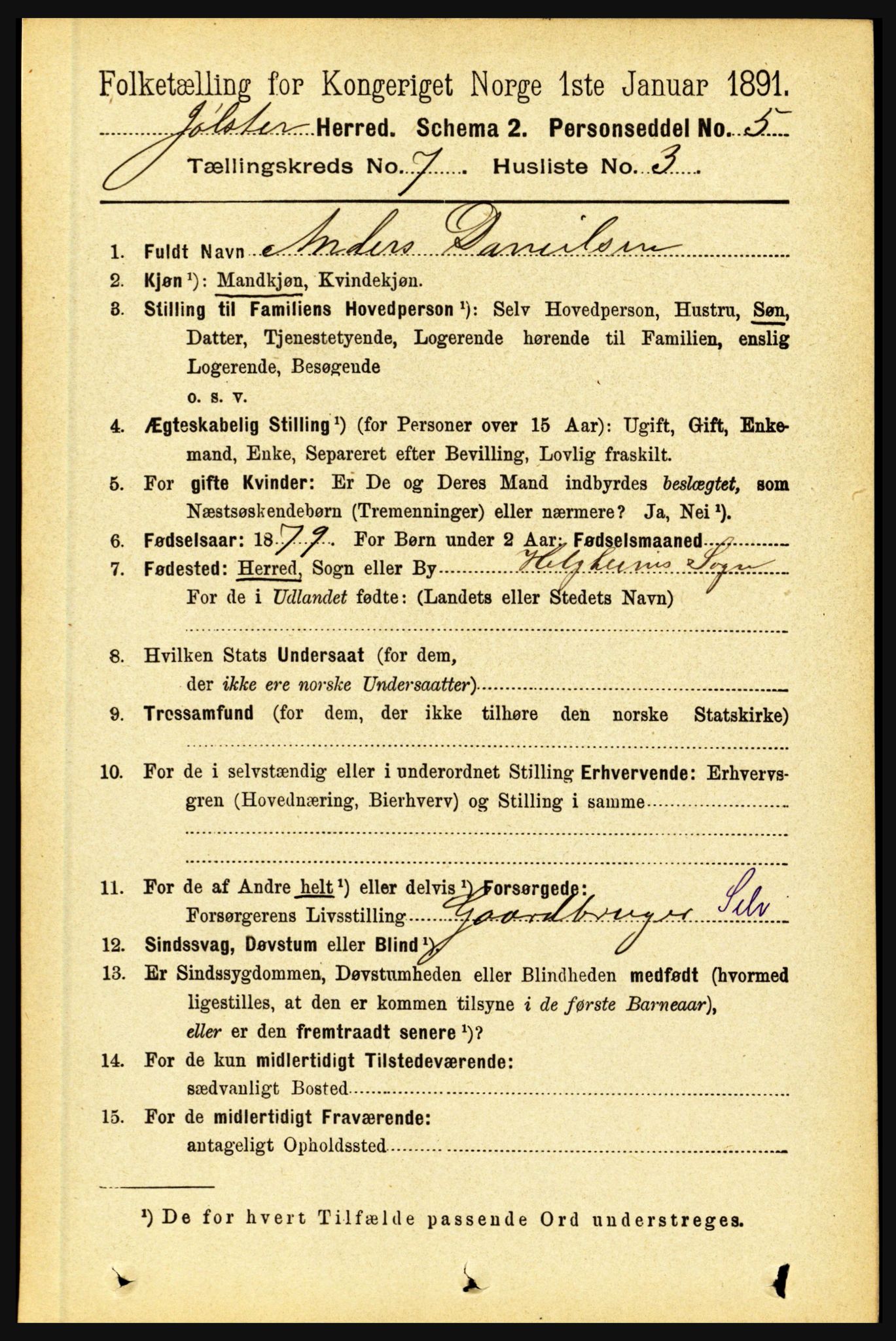 RA, 1891 census for 1431 Jølster, 1891, p. 2480