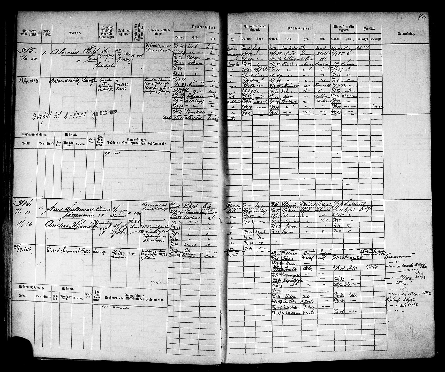 Larvik innrulleringskontor, SAKO/A-787/F/Fc/L0004: Hovedrulle, 1868, p. 41