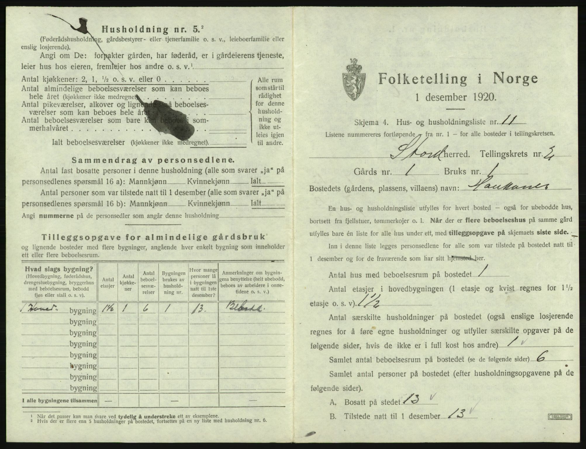 SAB, 1920 census for Stord, 1920, p. 116