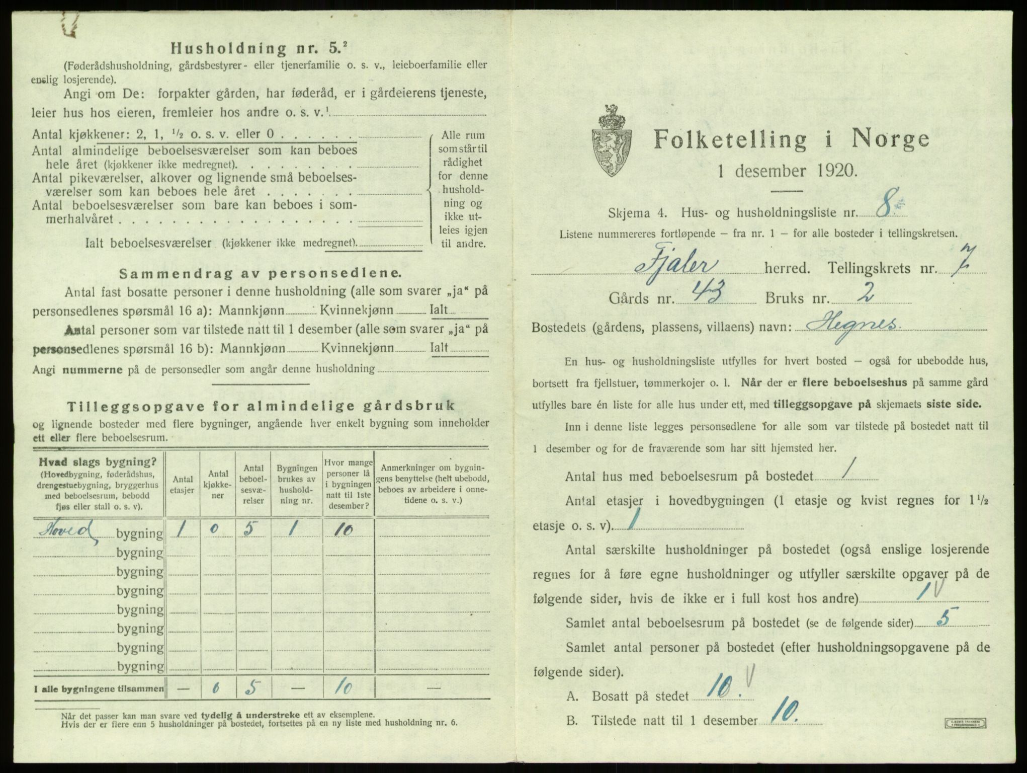SAB, 1920 census for Fjaler, 1920, p. 584