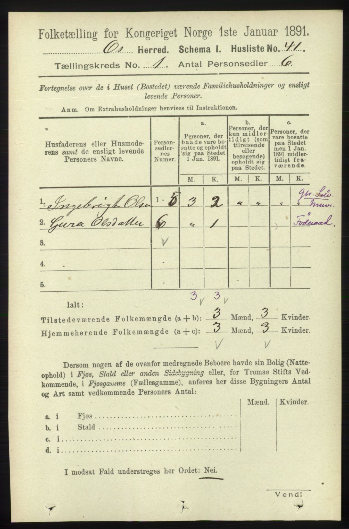 RA, 1891 census for 1243 Os, 1891, p. 76