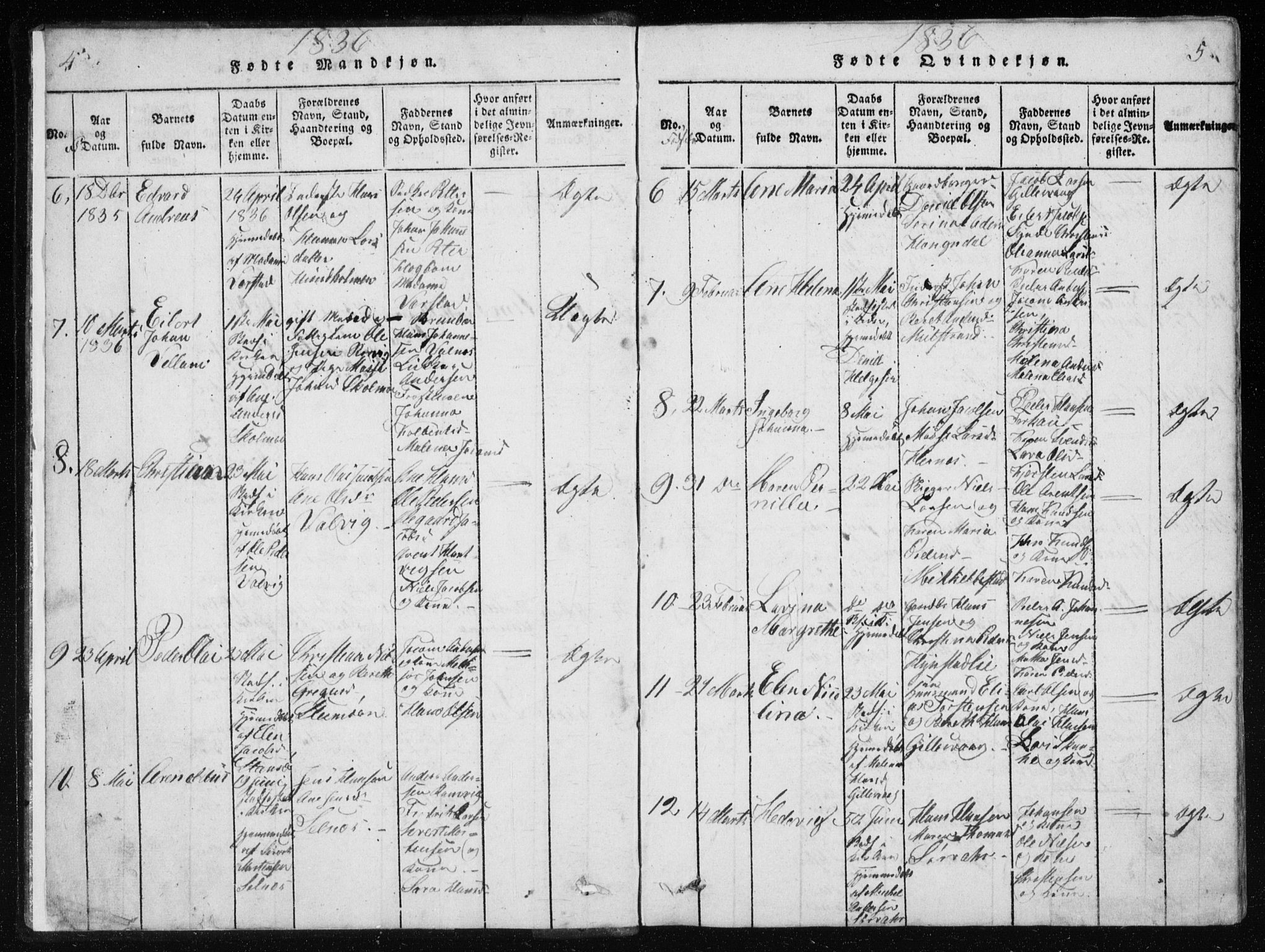 Ministerialprotokoller, klokkerbøker og fødselsregistre - Nordland, AV/SAT-A-1459/801/L0027: Parish register (copy) no. 801C02, 1835-1845, p. 4-5