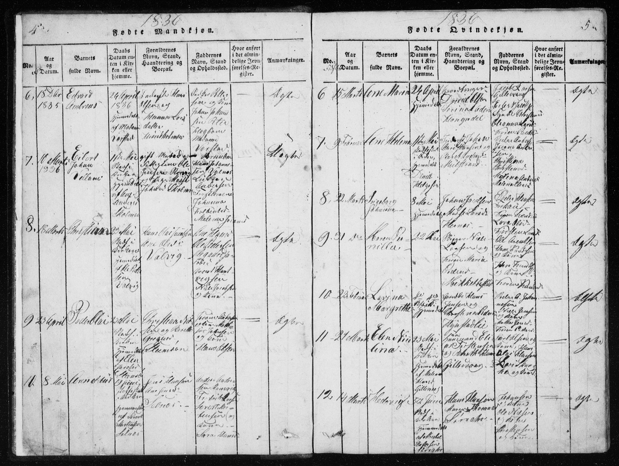 Ministerialprotokoller, klokkerbøker og fødselsregistre - Nordland, AV/SAT-A-1459/801/L0027: Parish register (copy) no. 801C02, 1835-1845, p. 4-5