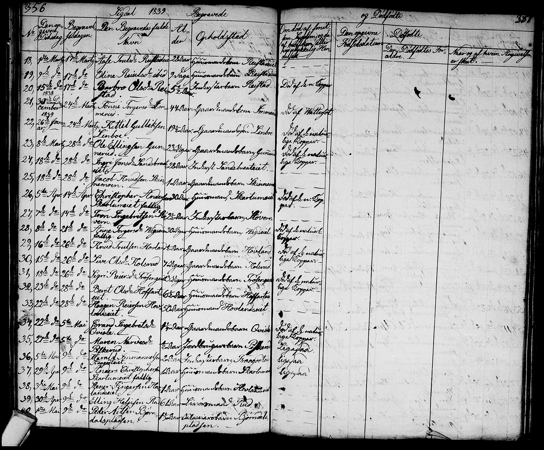 Sigdal kirkebøker, AV/SAKO-A-245/G/Ga/L0002: Parish register (copy) no. I 2, 1835-1856, p. 356-357