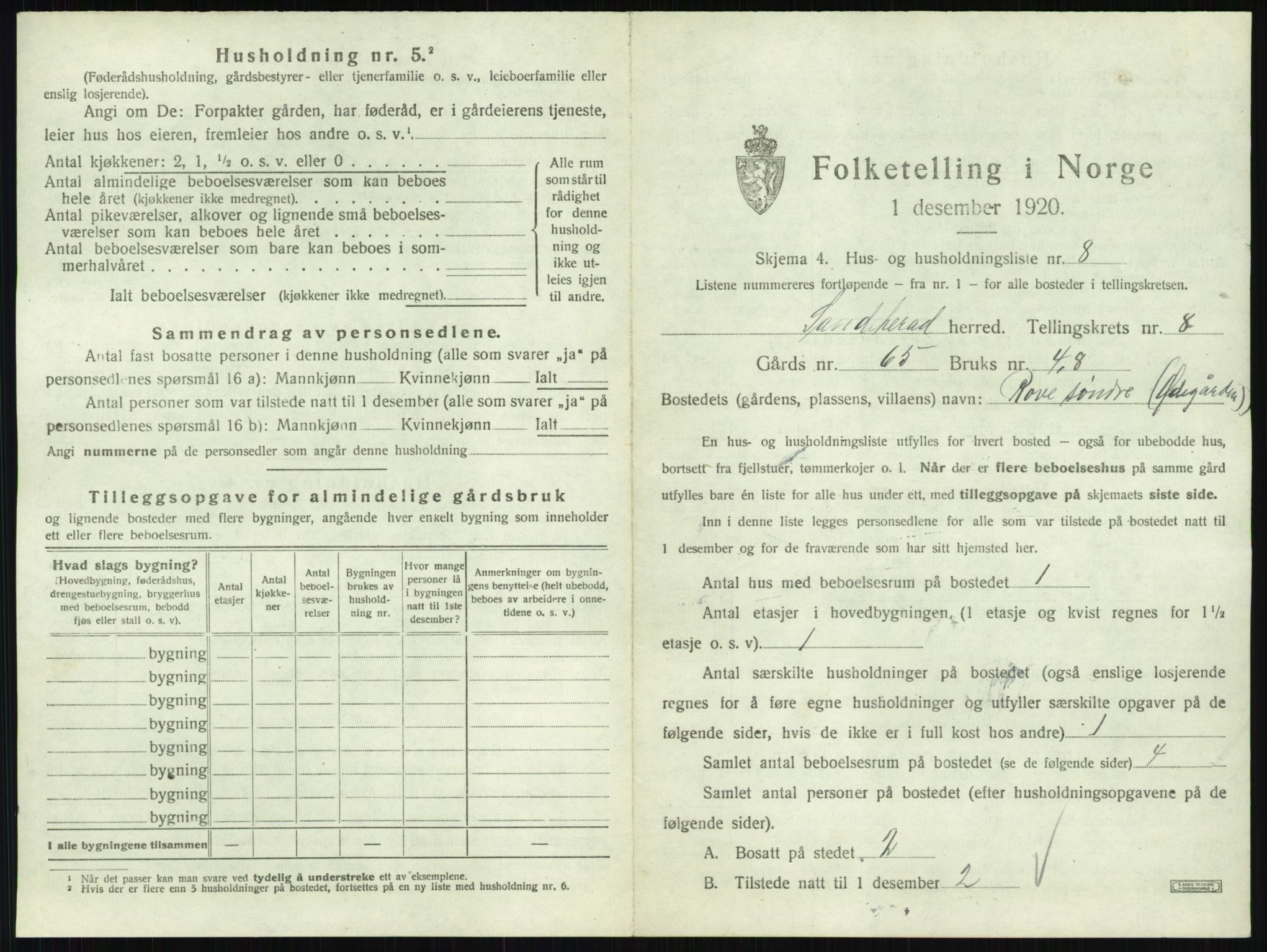 SAKO, 1920 census for Sandeherred, 1920, p. 1608