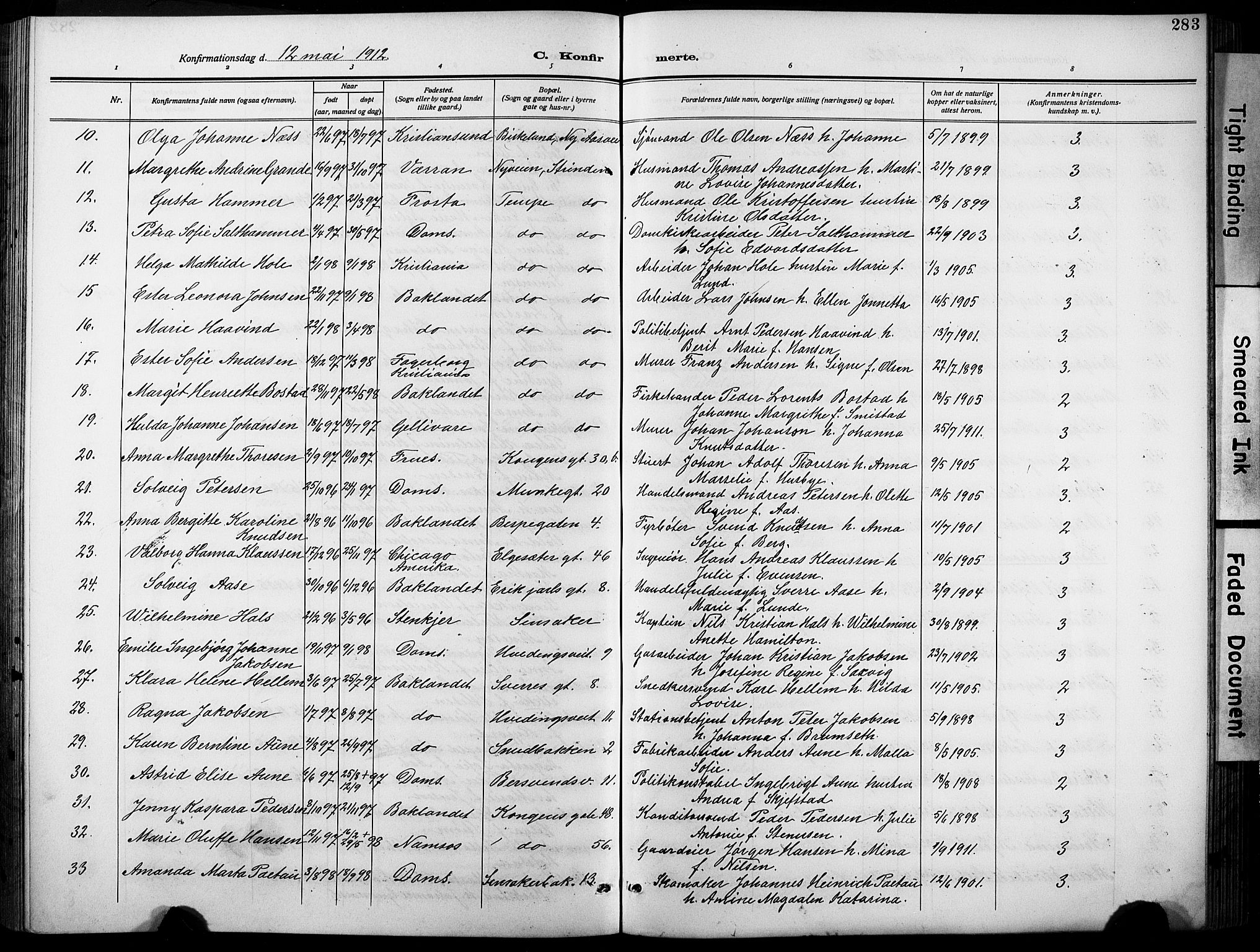 Ministerialprotokoller, klokkerbøker og fødselsregistre - Sør-Trøndelag, AV/SAT-A-1456/601/L0096: Parish register (copy) no. 601C14, 1911-1931, p. 283