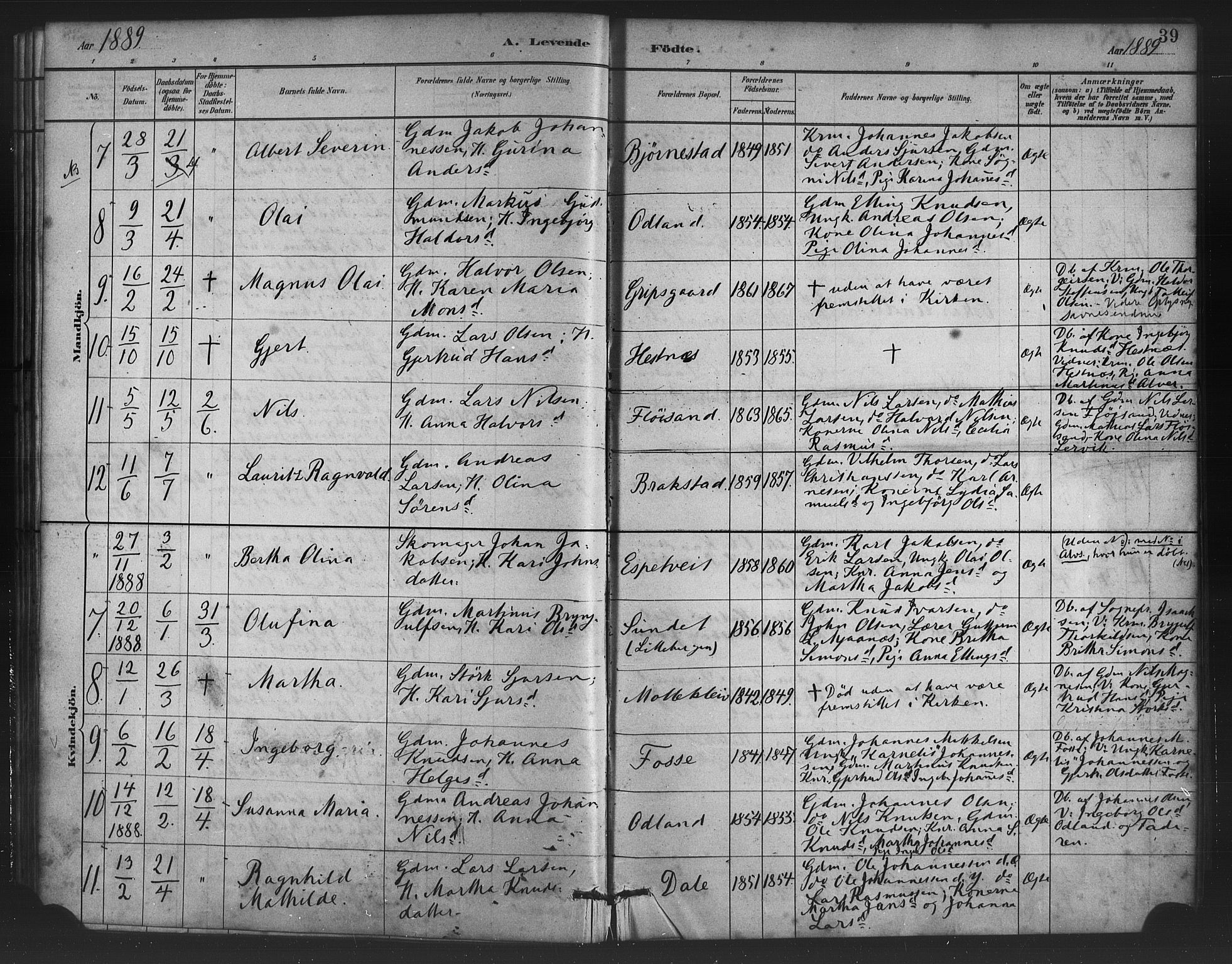 Alversund Sokneprestembete, SAB/A-73901/H/Ha/Haa/Haac/L0001: Parish register (official) no. C 1, 1882-1900, p. 39