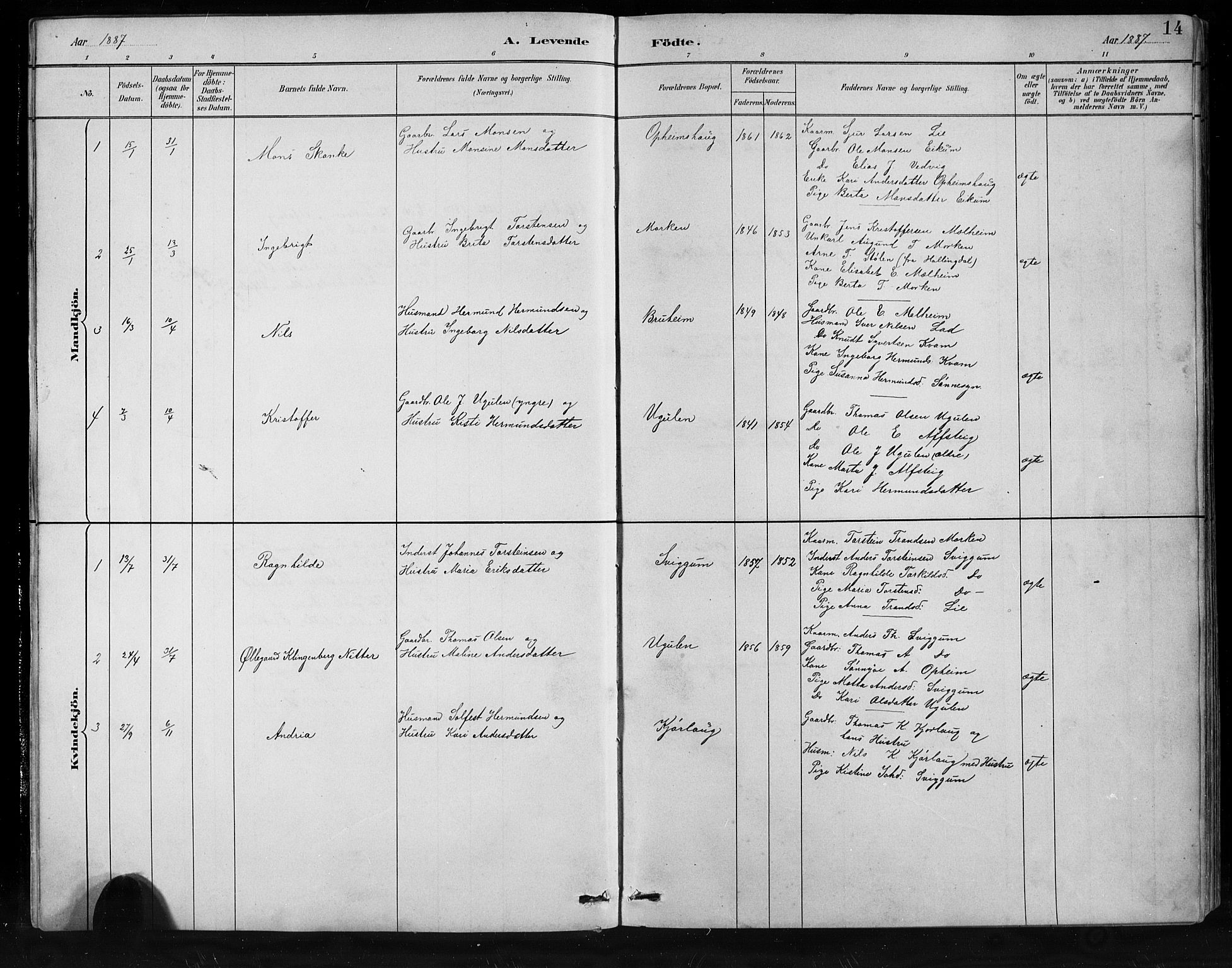 Jostedal sokneprestembete, AV/SAB-A-80601/H/Hab/Habb/L0001: Parish register (copy) no. B 1, 1882-1921, p. 14