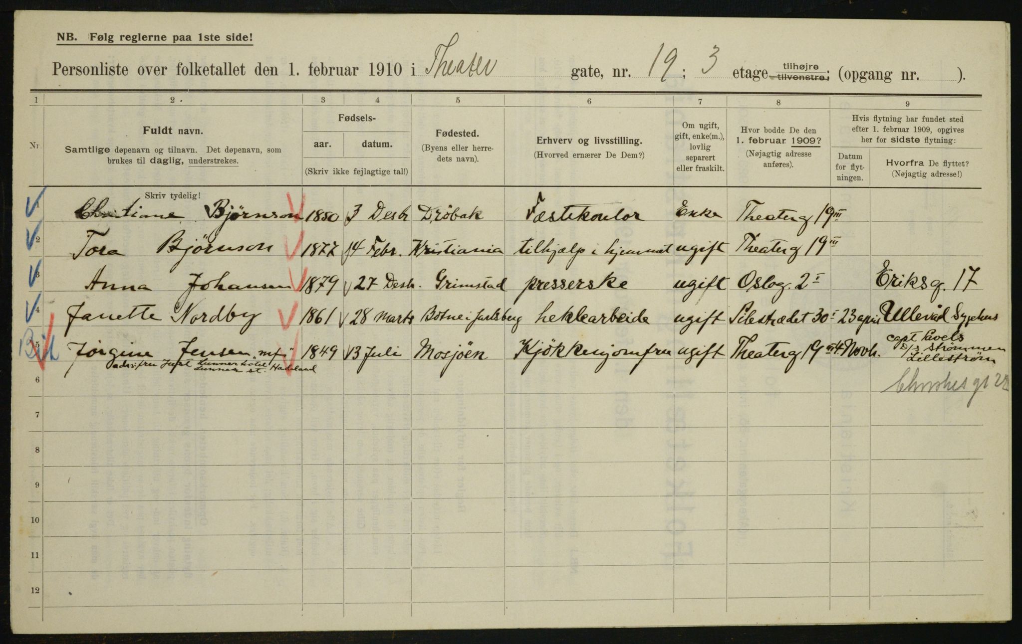 OBA, Municipal Census 1910 for Kristiania, 1910, p. 101906