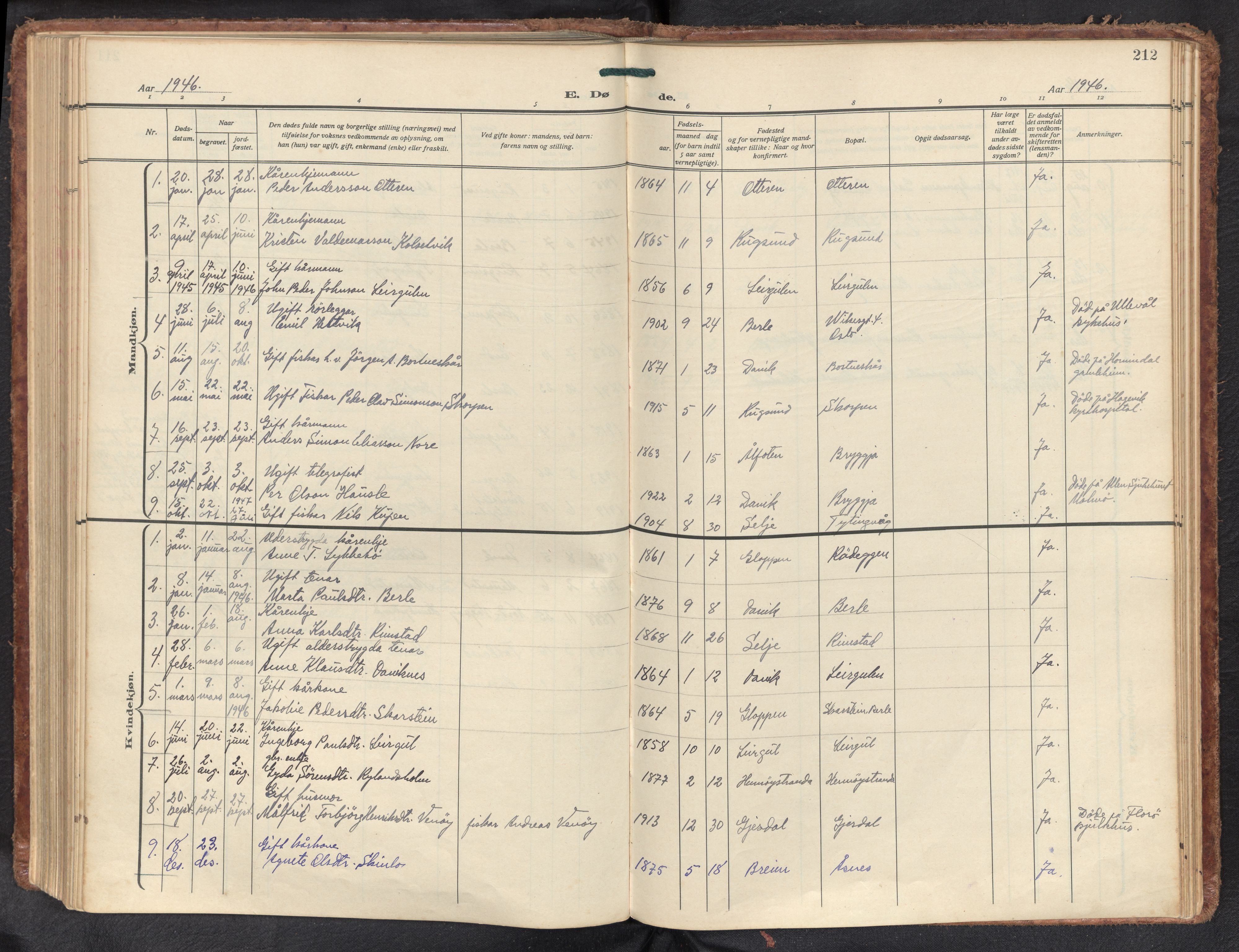 Davik sokneprestembete, SAB/A-79701/H/Haa/Haad/L0003: Parish register (official) no. D 3, 1931-1952, p. 211b-212a