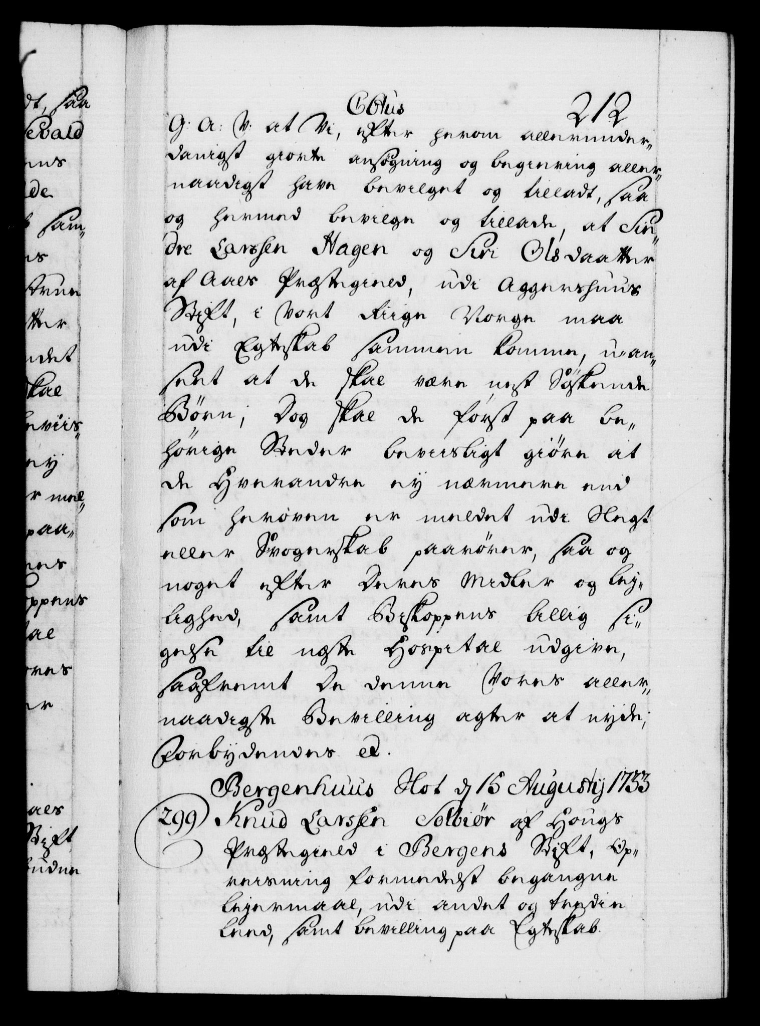 Danske Kanselli 1572-1799, AV/RA-EA-3023/F/Fc/Fca/Fcaa/L0028: Norske registre, 1733-1734, p. 212a