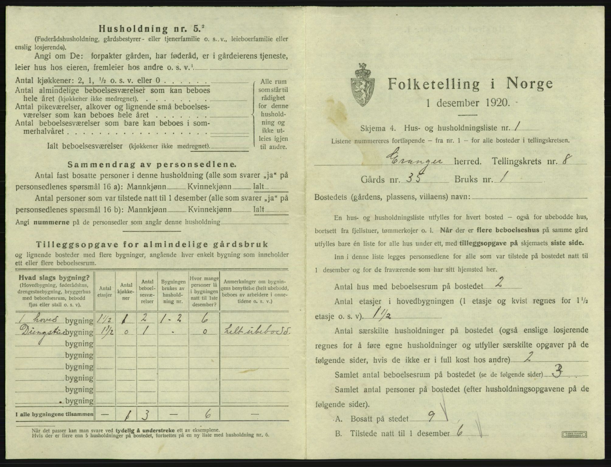SAB, 1920 census for Evanger, 1920, p. 363