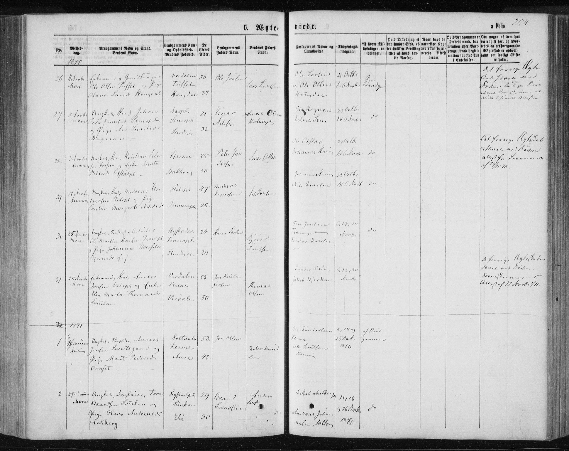 Ministerialprotokoller, klokkerbøker og fødselsregistre - Nord-Trøndelag, SAT/A-1458/735/L0345: Parish register (official) no. 735A08 /1, 1863-1872, p. 254