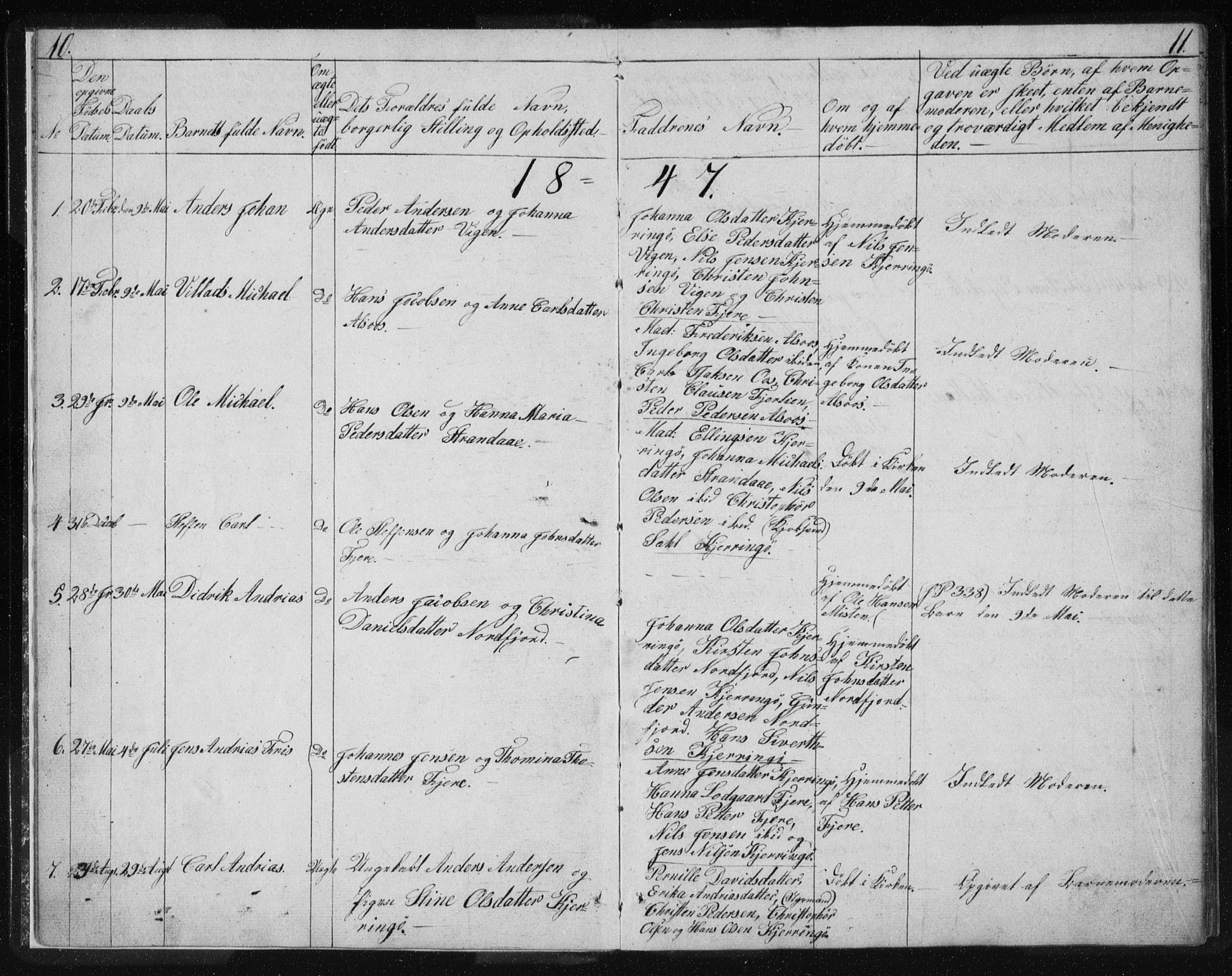 Ministerialprotokoller, klokkerbøker og fødselsregistre - Nordland, AV/SAT-A-1459/803/L0074: Parish register (copy) no. 803C01, 1845-1866, p. 10-11