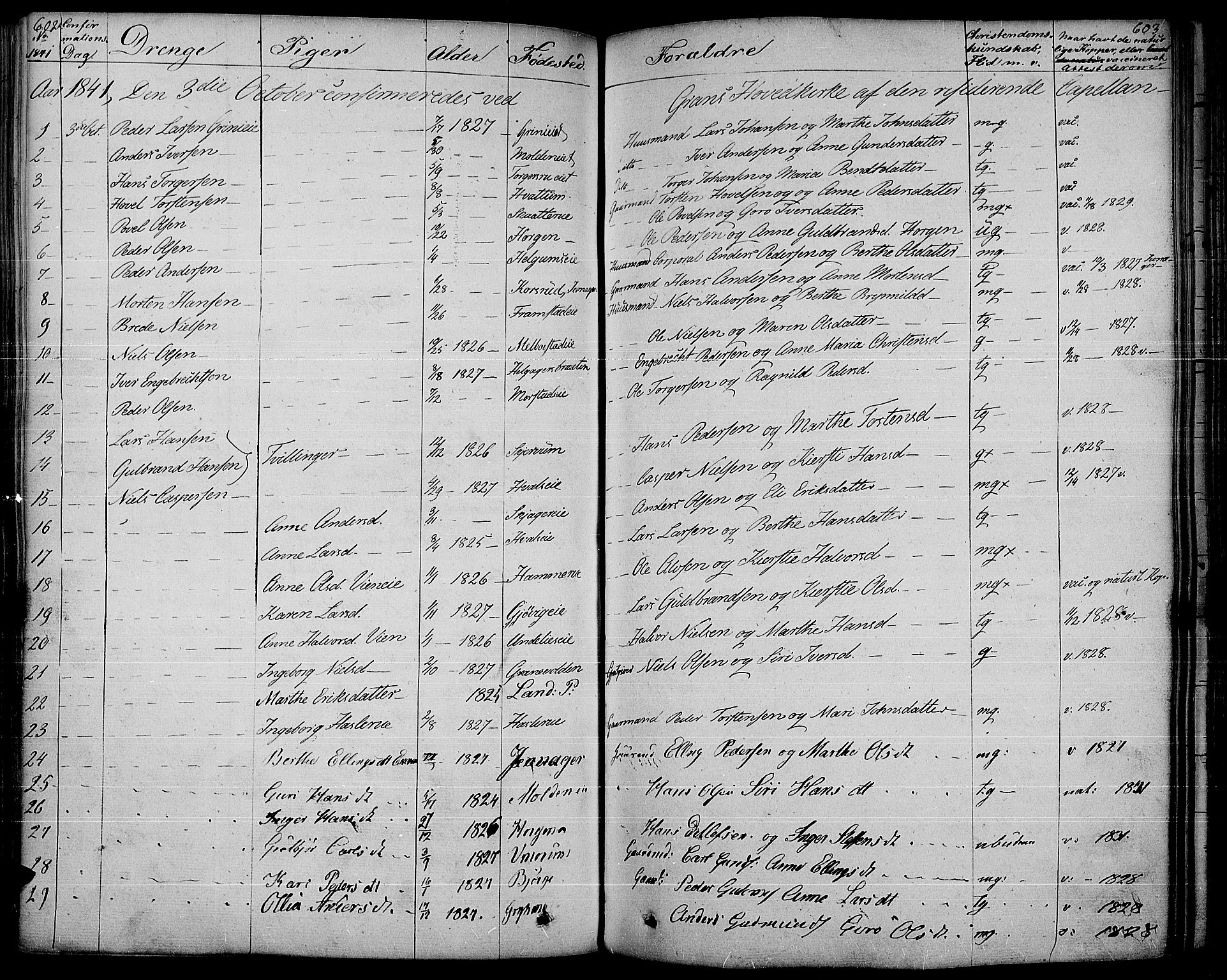 Gran prestekontor, AV/SAH-PREST-112/H/Ha/Haa/L0010: Parish register (official) no. 10, 1824-1842, p. 602-603