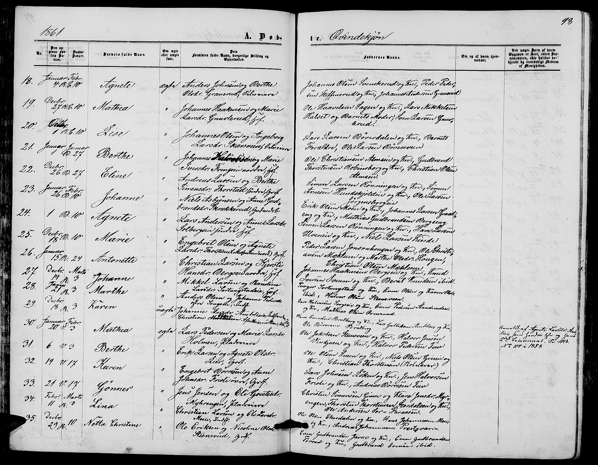 Ringsaker prestekontor, AV/SAH-PREST-014/L/La/L0007: Parish register (copy) no. 7, 1861-1869, p. 98