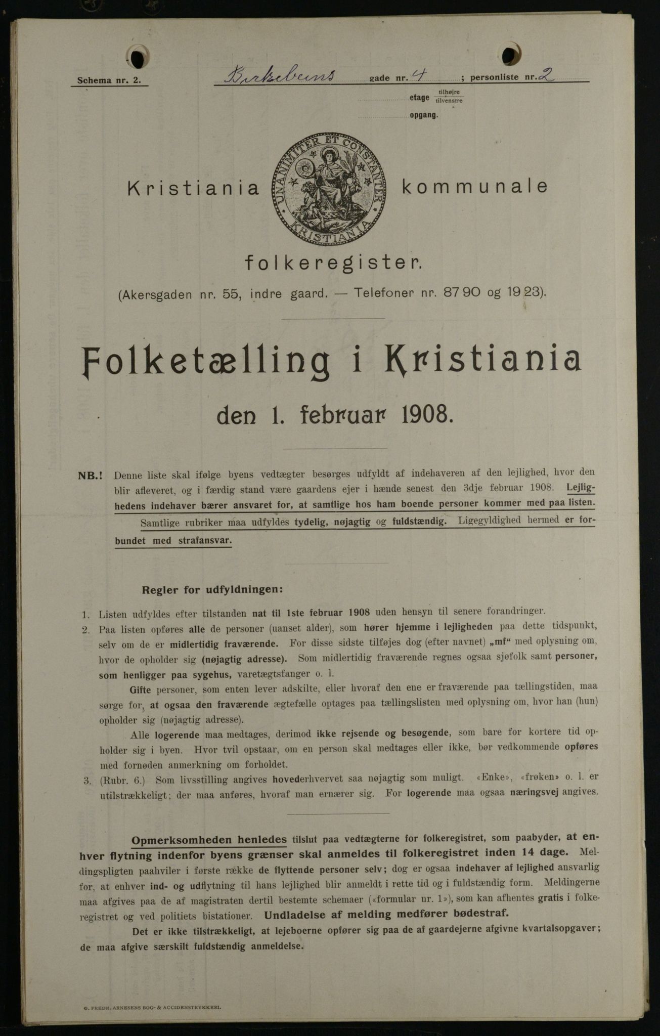 OBA, Municipal Census 1908 for Kristiania, 1908, p. 4857