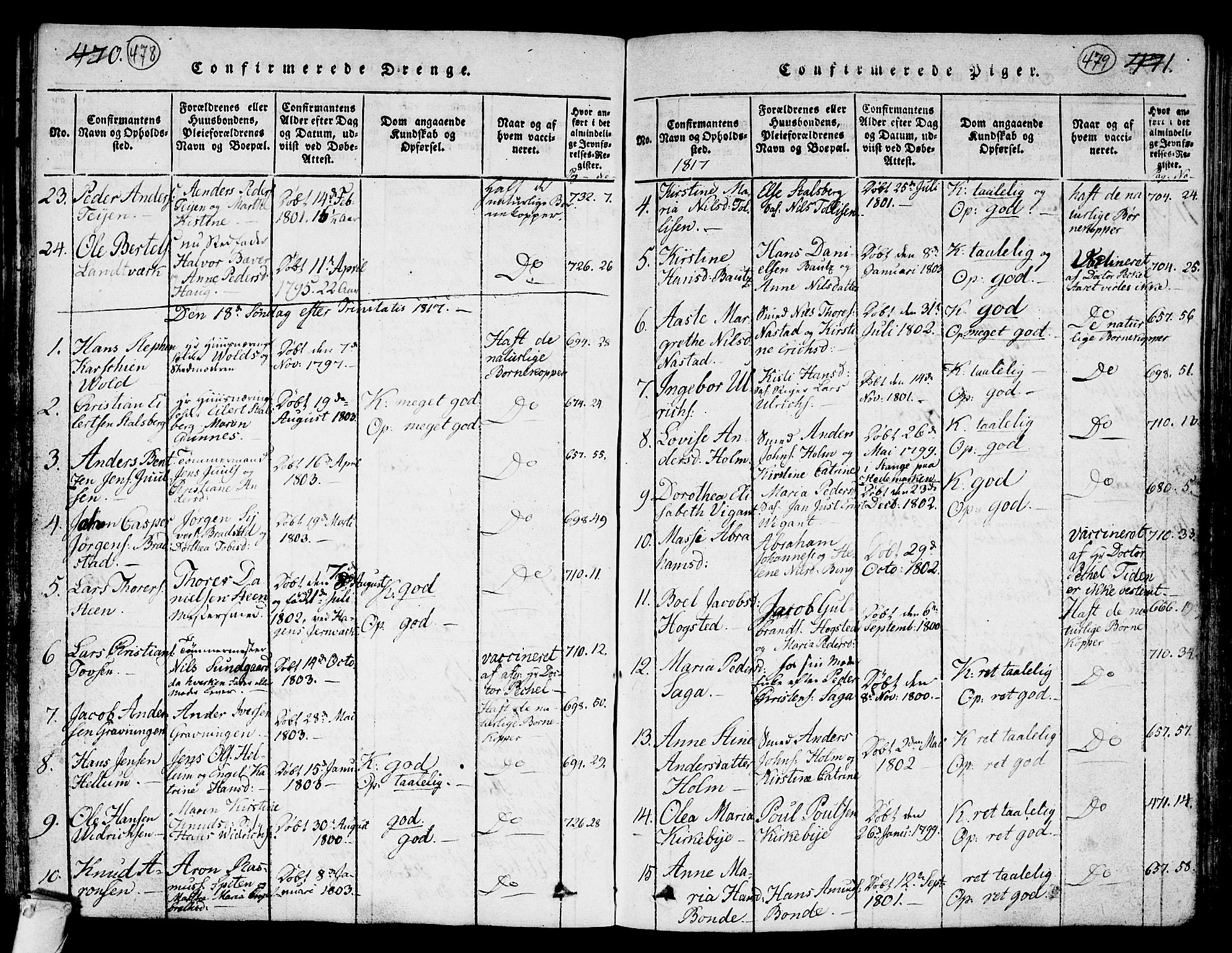 Kongsberg kirkebøker, AV/SAKO-A-22/G/Ga/L0001: Parish register (copy) no. 1, 1816-1839, p. 478-479