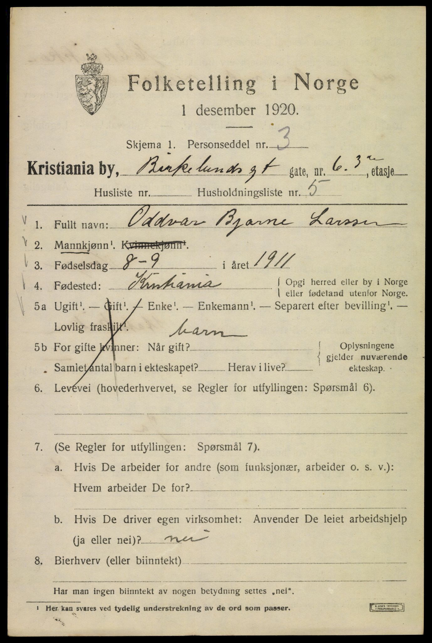 SAO, 1920 census for Kristiania, 1920, p. 156907