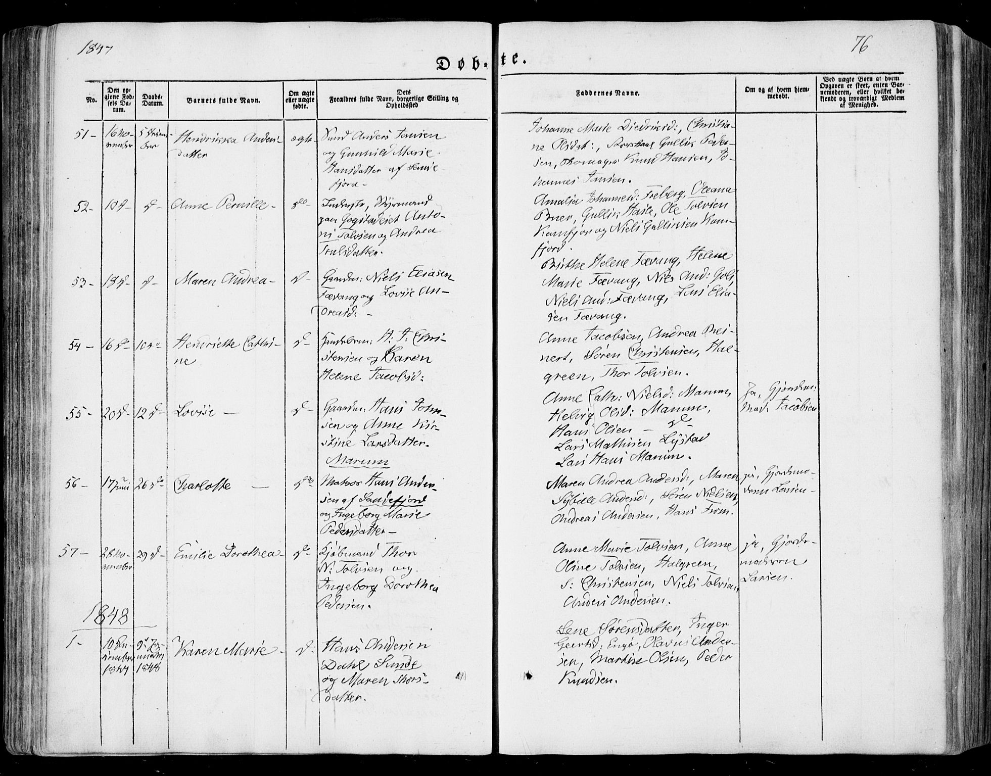 Sandar kirkebøker, SAKO/A-243/F/Fa/L0006: Parish register (official) no. 6, 1847-1860, p. 76