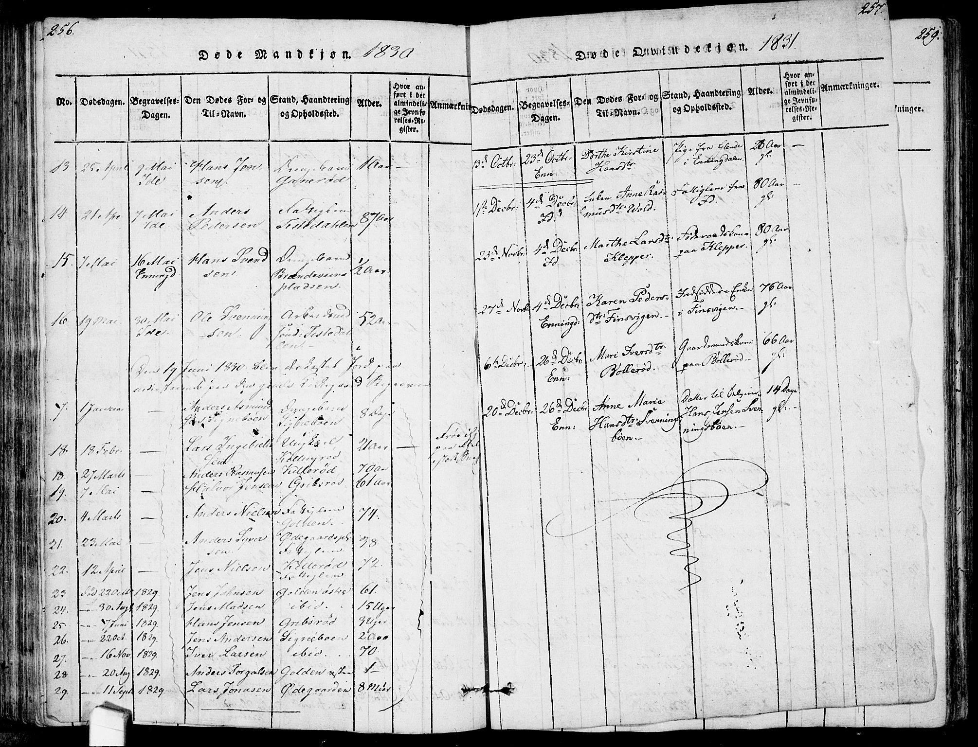 Idd prestekontor Kirkebøker, SAO/A-10911/F/Fc/L0002: Parish register (official) no. III 2, 1815-1831, p. 256-257