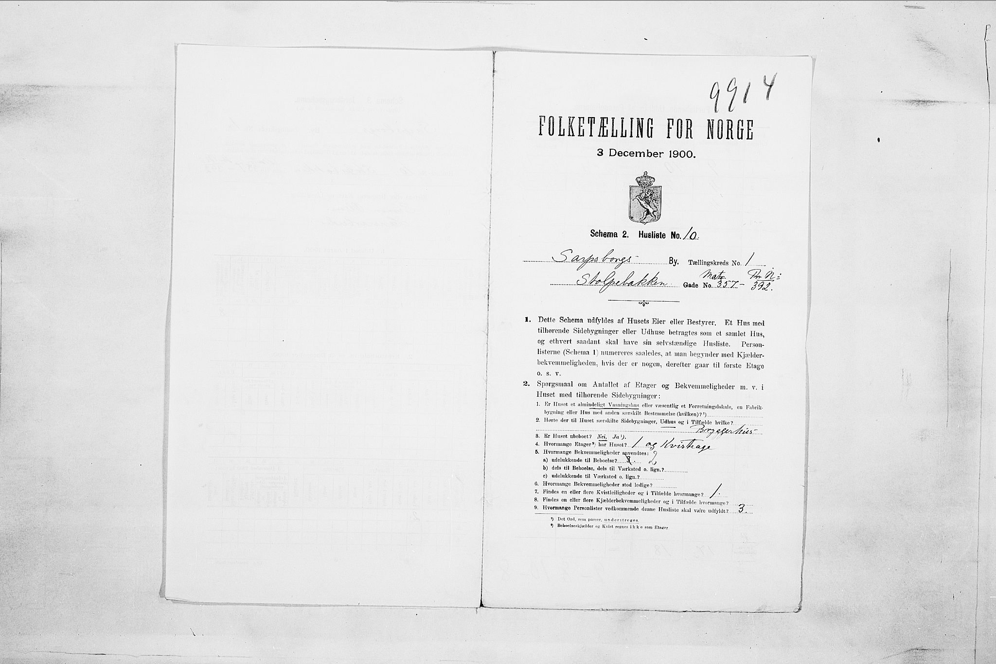 SAO, 1900 census for Sarpsborg, 1900