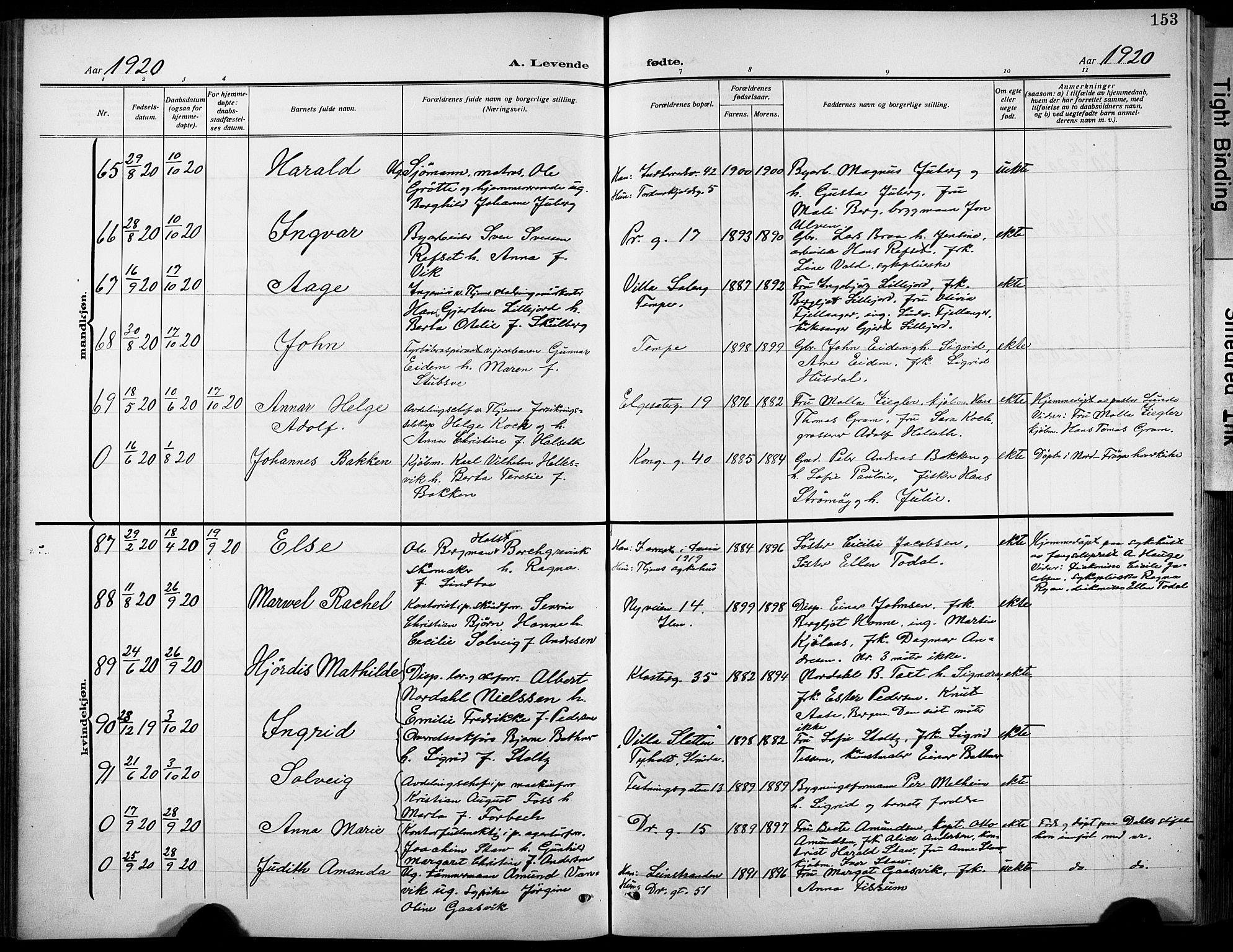 Ministerialprotokoller, klokkerbøker og fødselsregistre - Sør-Trøndelag, SAT/A-1456/601/L0096: Parish register (copy) no. 601C14, 1911-1931, p. 153