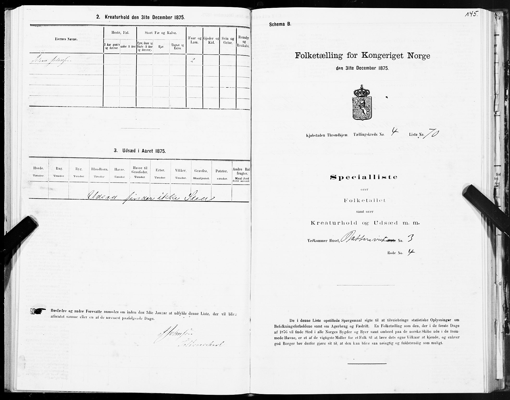 SAT, 1875 census for 1601 Trondheim, 1875, p. 3145