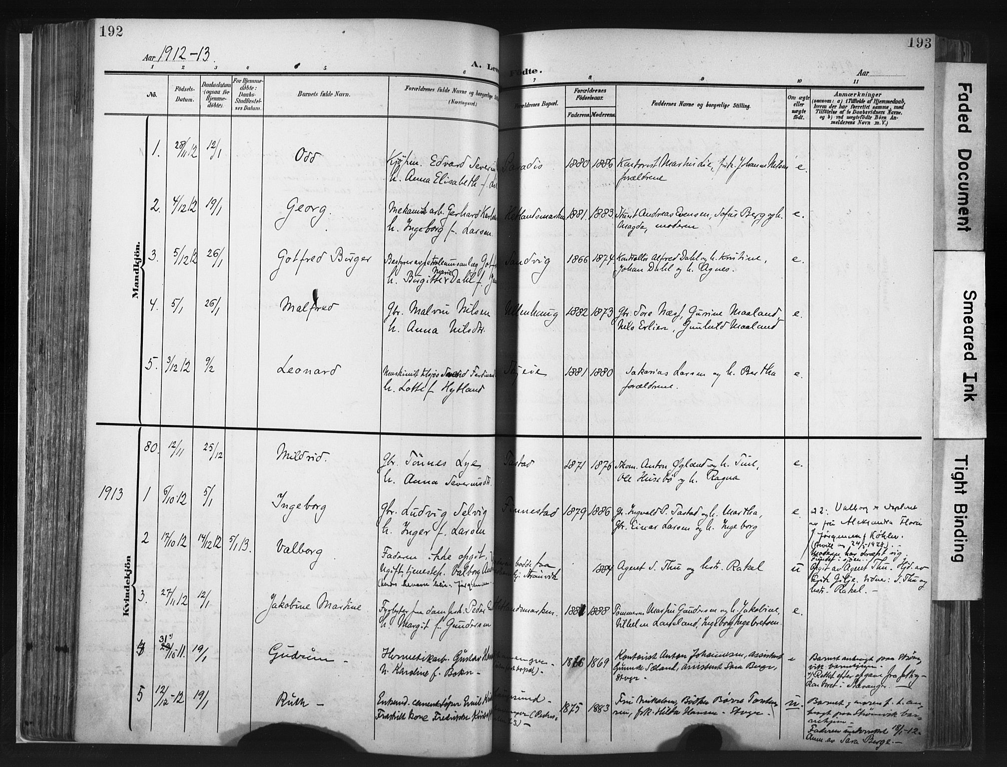 Hetland sokneprestkontor, SAST/A-101826/30/30BA/L0013: Parish register (official) no. A 13, 1904-1918, p. 192-193
