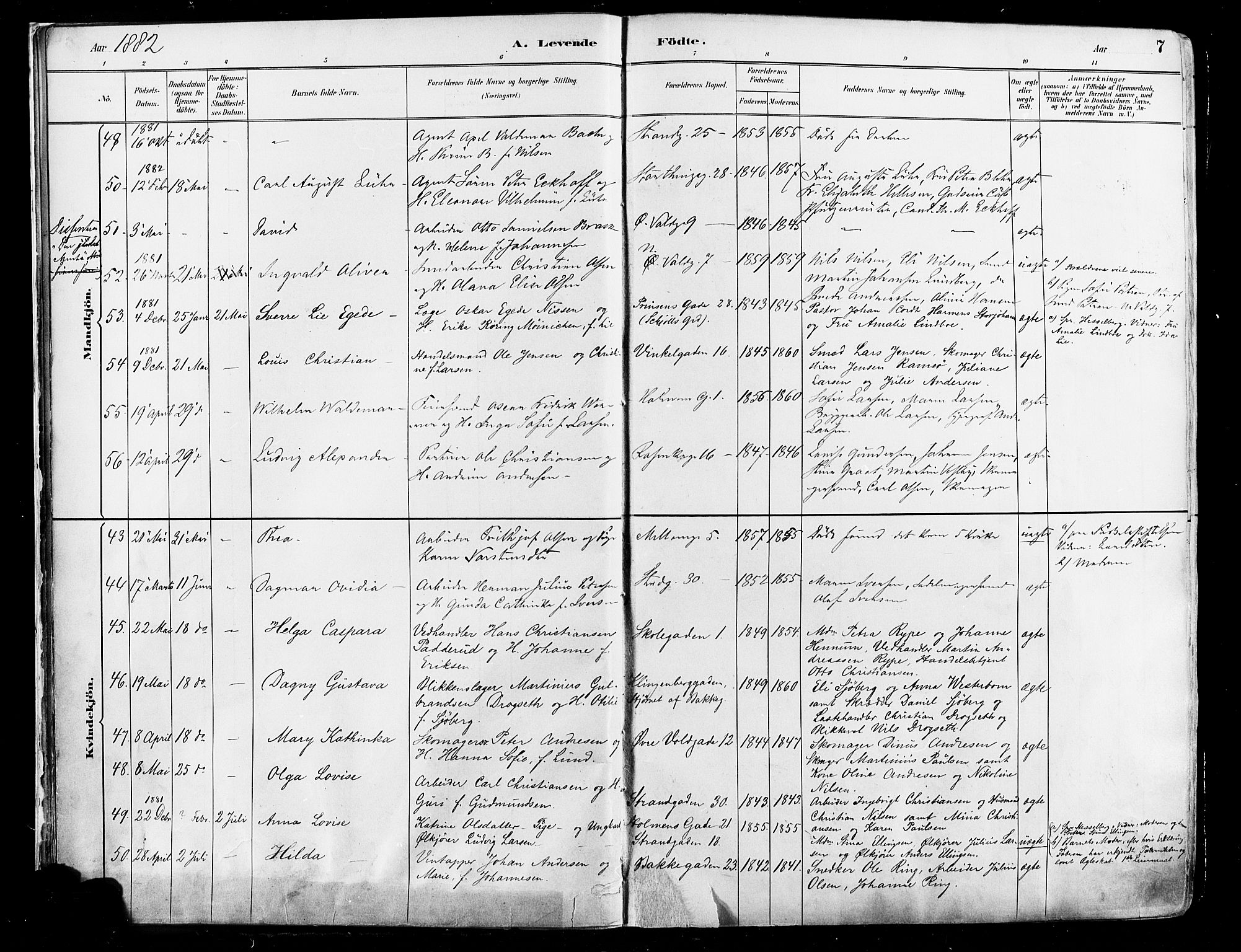 Johannes prestekontor Kirkebøker, SAO/A-10852/F/Fa/L0003: Parish register (official) no. 3, 1882-1896, p. 7