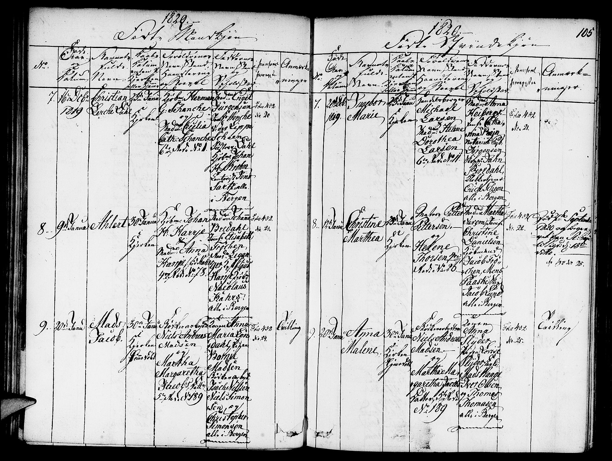 Nykirken Sokneprestembete, SAB/A-77101/H/Haa/L0011: Parish register (official) no. A 11, 1816-1821, p. 105