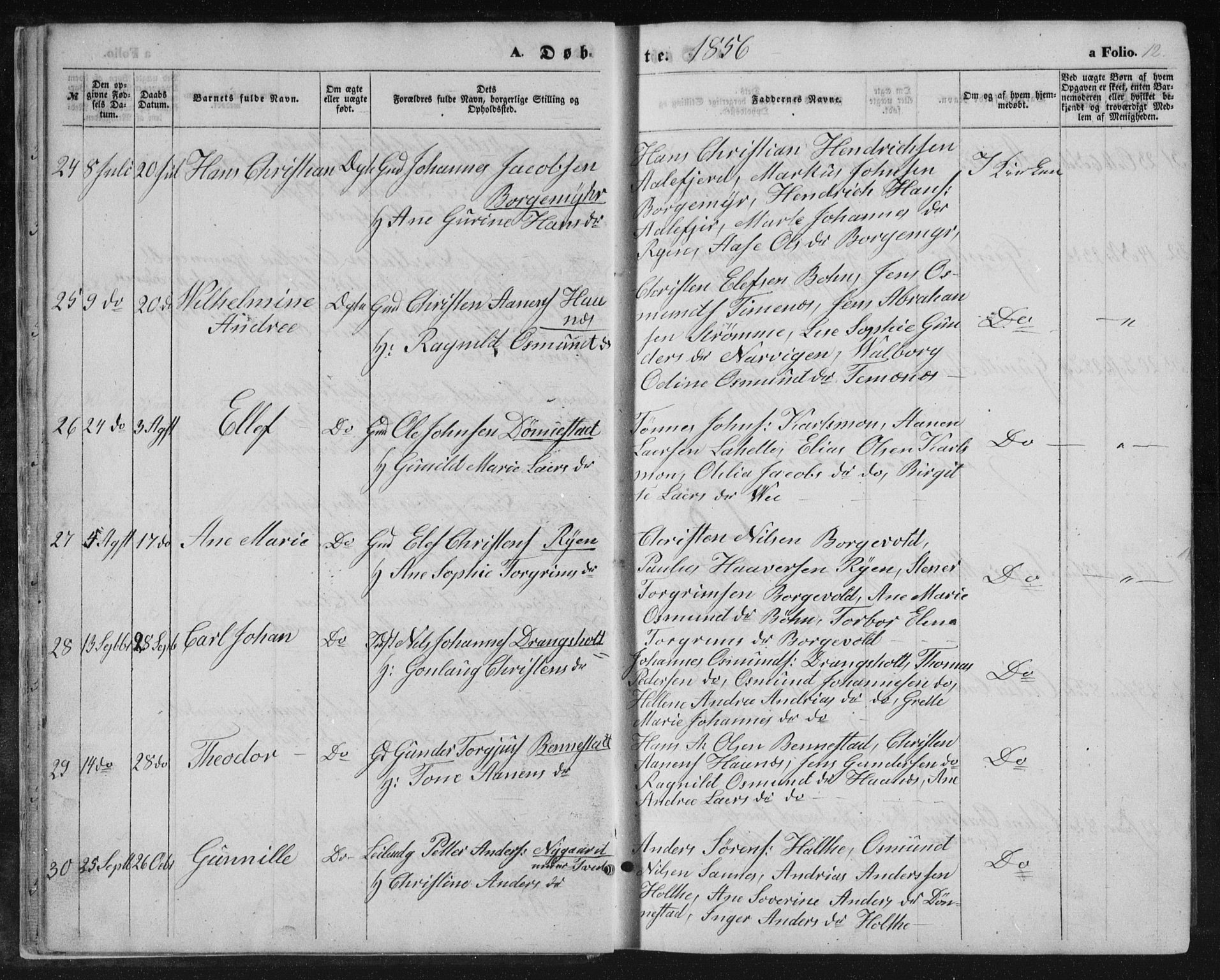 Tveit sokneprestkontor, AV/SAK-1111-0043/F/Fb/L0003: Parish register (copy) no. B 3, 1854-1886, p. 12