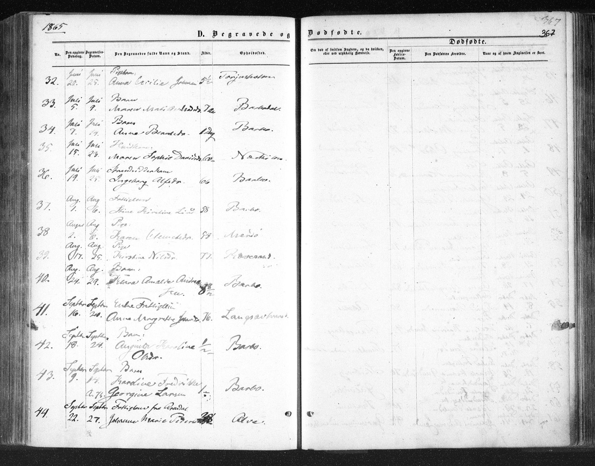 Tromøy sokneprestkontor, SAK/1111-0041/F/Fa/L0007: Parish register (official) no. A 7, 1864-1869, p. 367