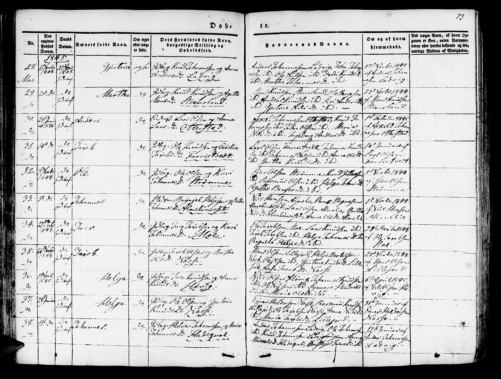 Hosanger sokneprestembete, AV/SAB-A-75801/H/Haa: Parish register (official) no. A 7, 1835-1848, p. 73