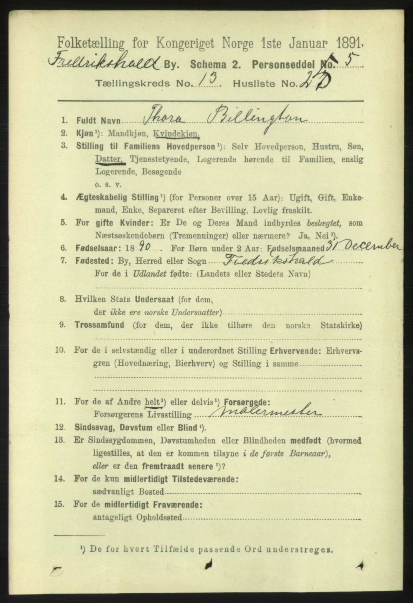 RA, 1891 census for 0101 Fredrikshald, 1891, p. 9016