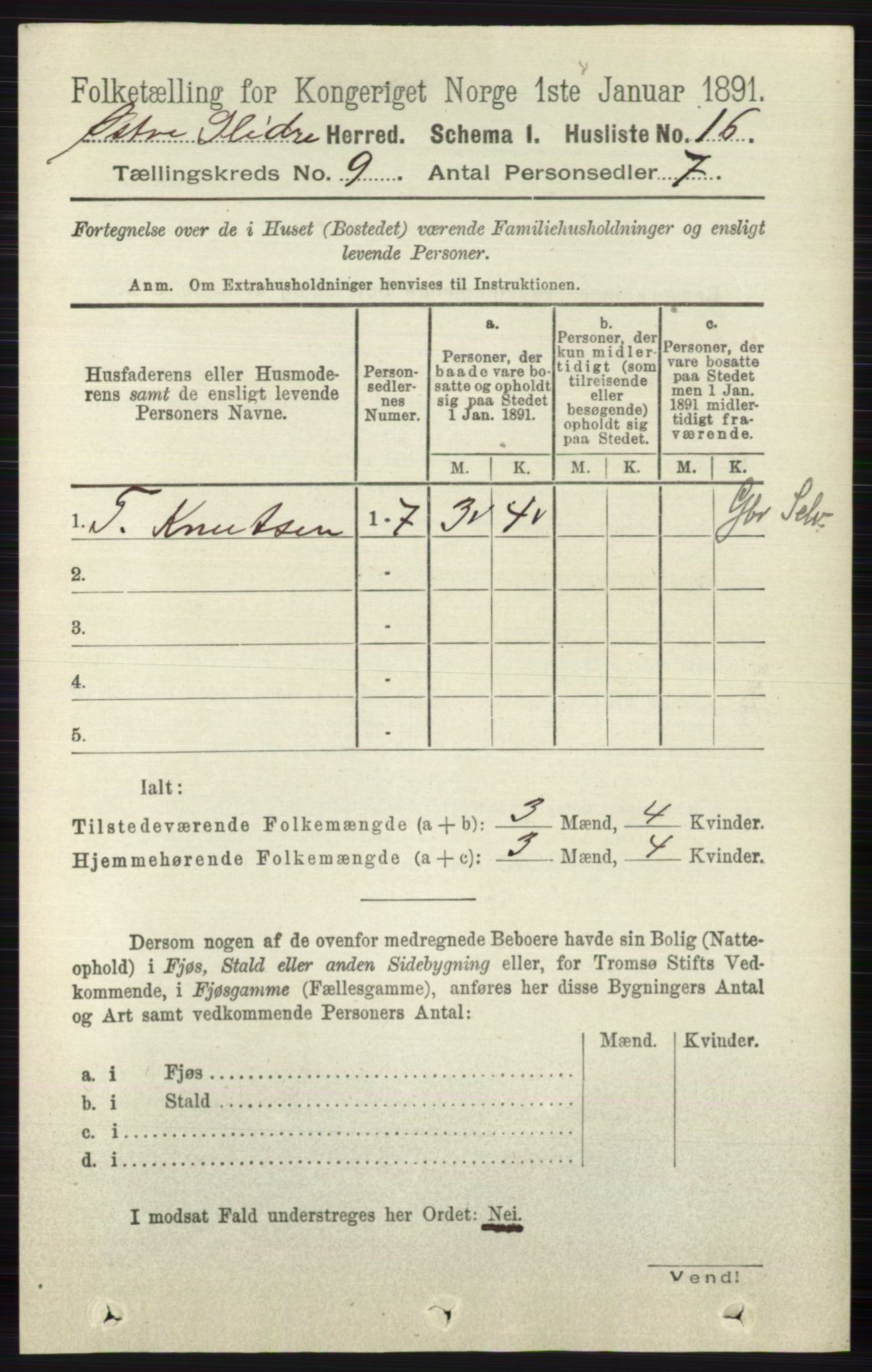 RA, 1891 census for 0544 Øystre Slidre, 1891, p. 3031