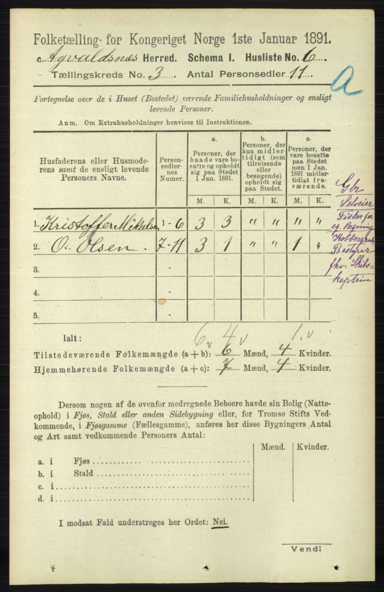 RA, 1891 census for 1147 Avaldsnes, 1891, p. 996